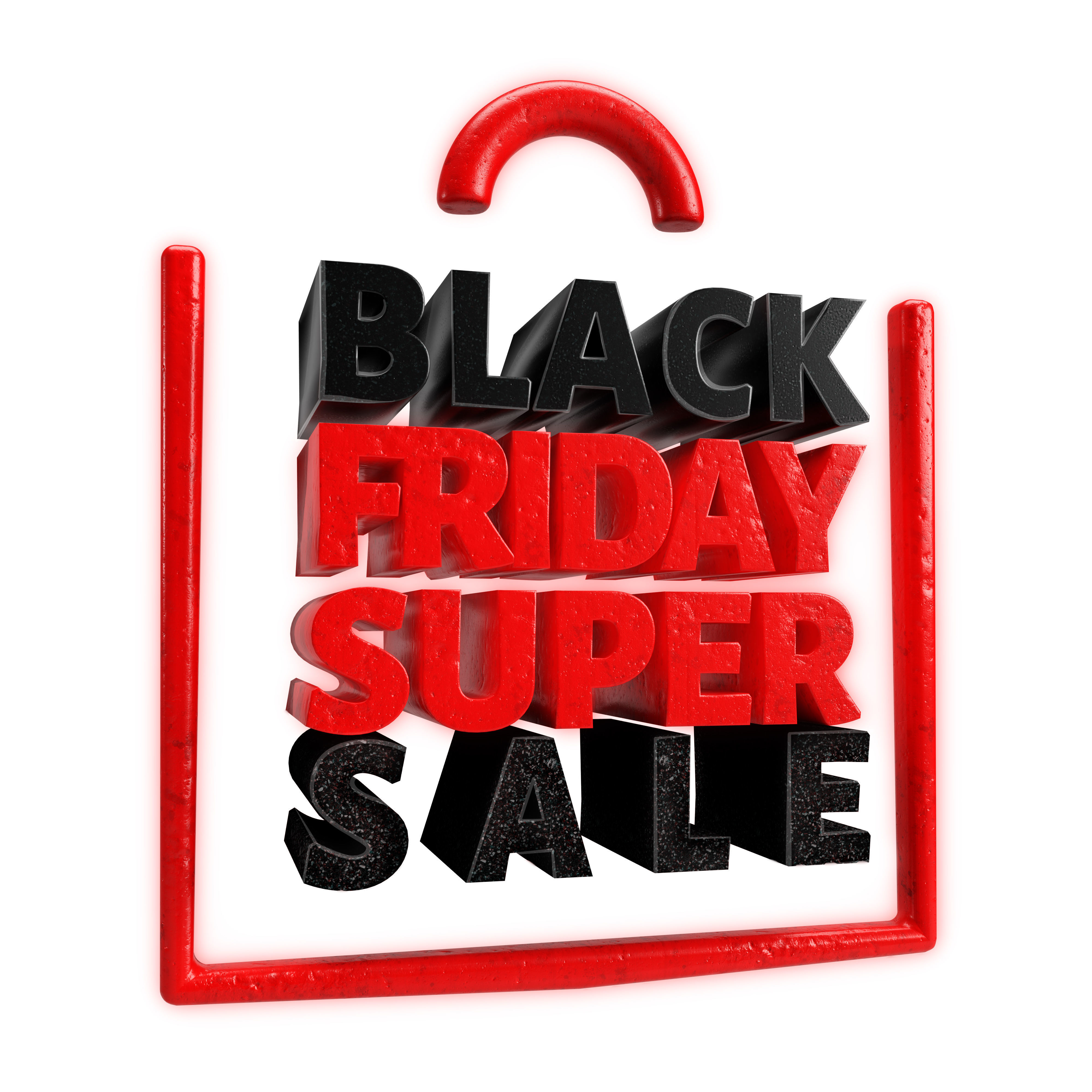 Black Friday Minimal Text inside bag design RED and GOLD  Low-poly 3D model_4