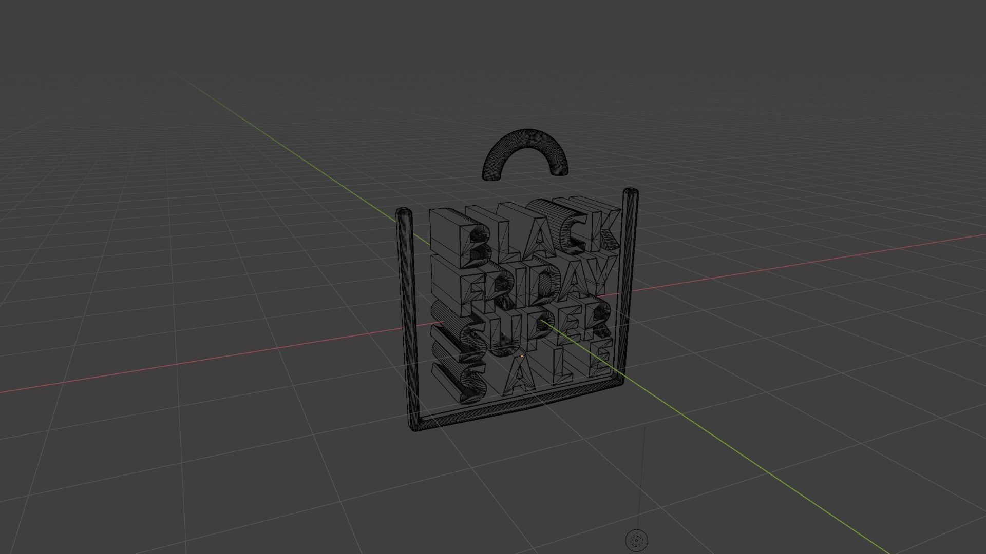 Black Friday Minimal Text inside bag design RED and GOLD  Low-poly 3D model_7