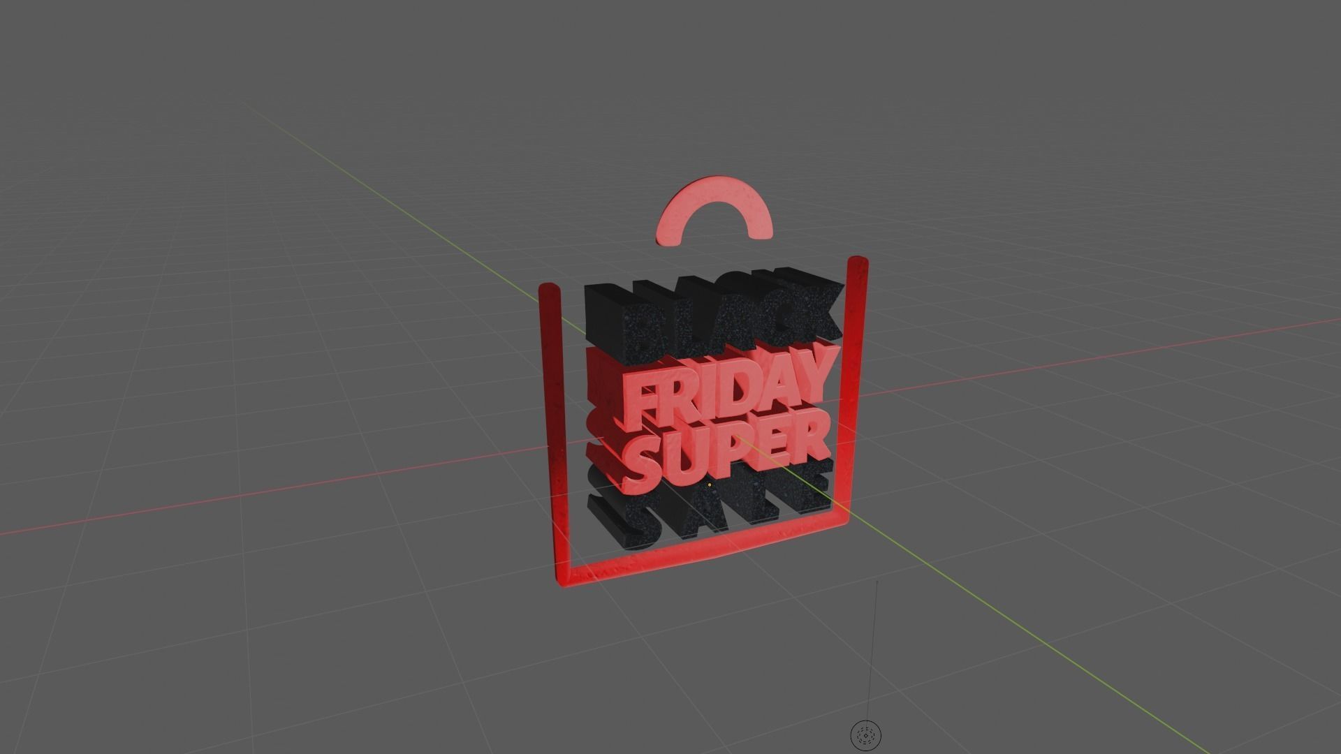 Black Friday Minimal Text inside bag design RED and GOLD  Low-poly 3D model_8
