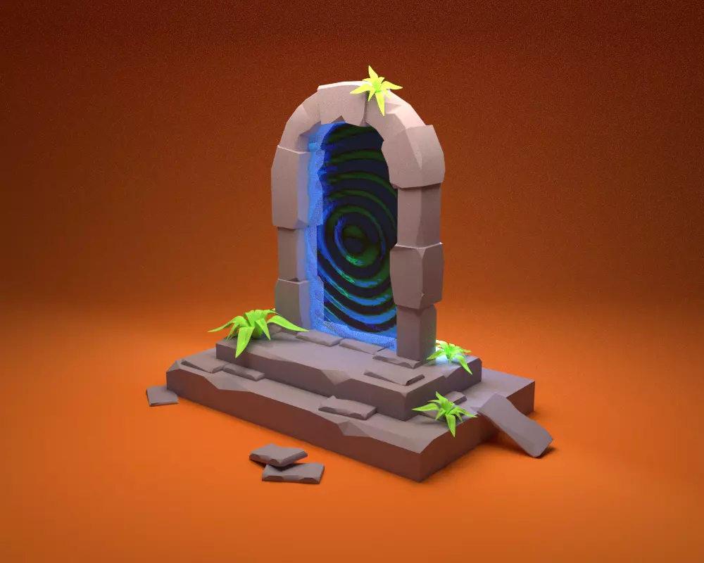3D Portal stone door with light Free 3D model