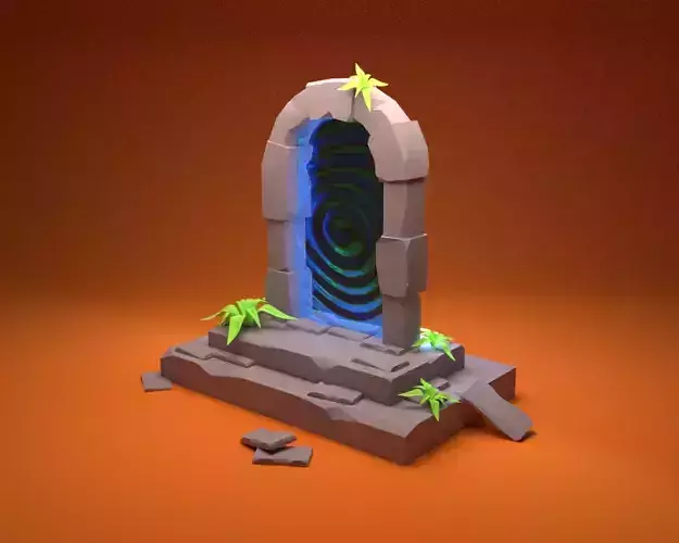 3D Portal stone door with light