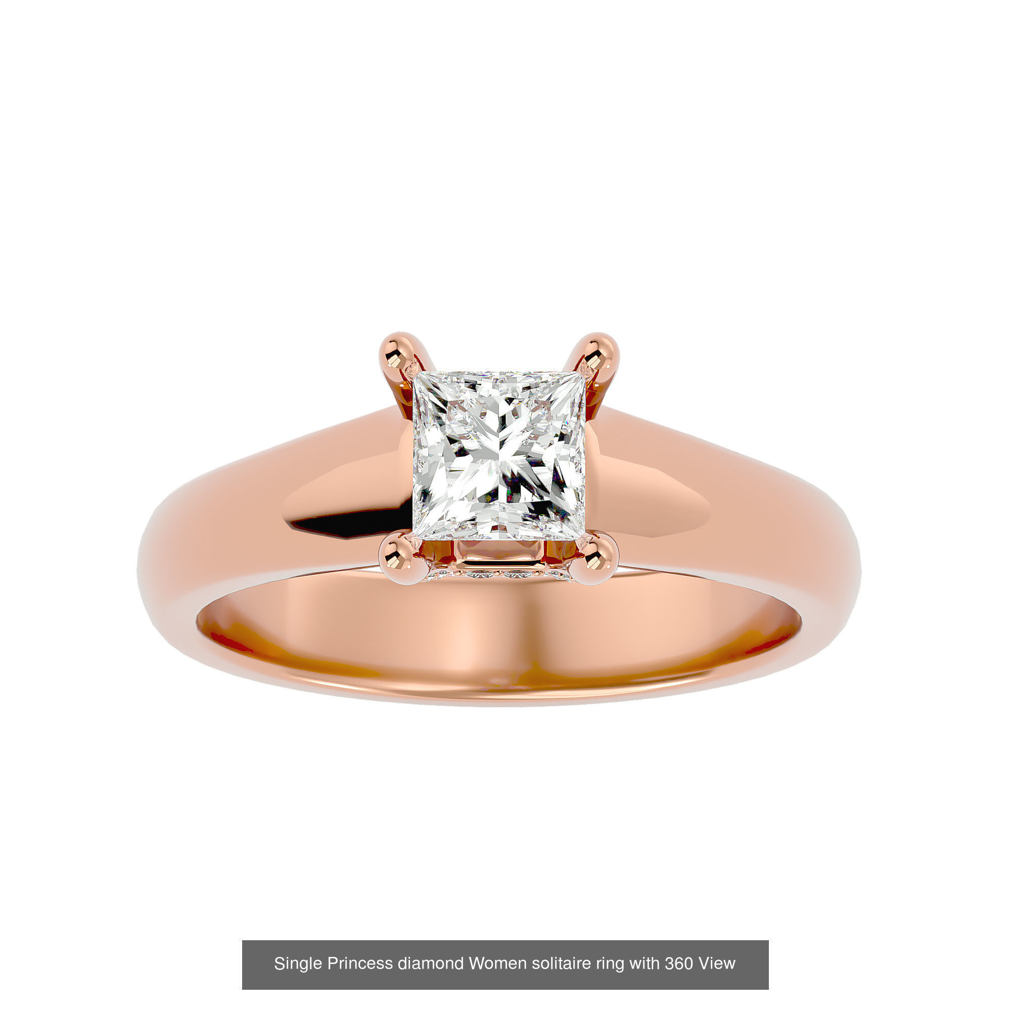 16 Single Princess diamond Women solitaire ring with 360 View  3D Model Collection_17