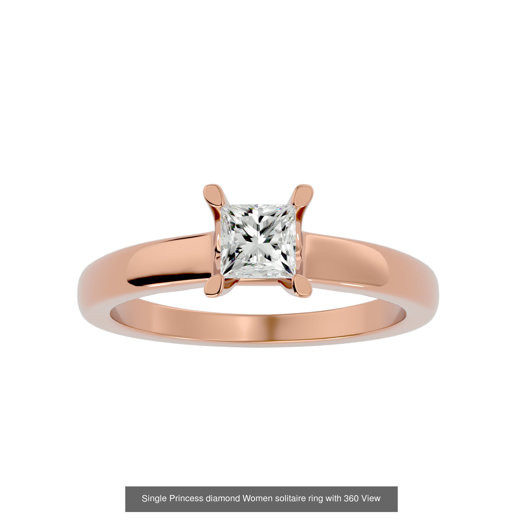 16 Single Princess diamond Women solitaire ring with 360 View  3D Model Collection_3