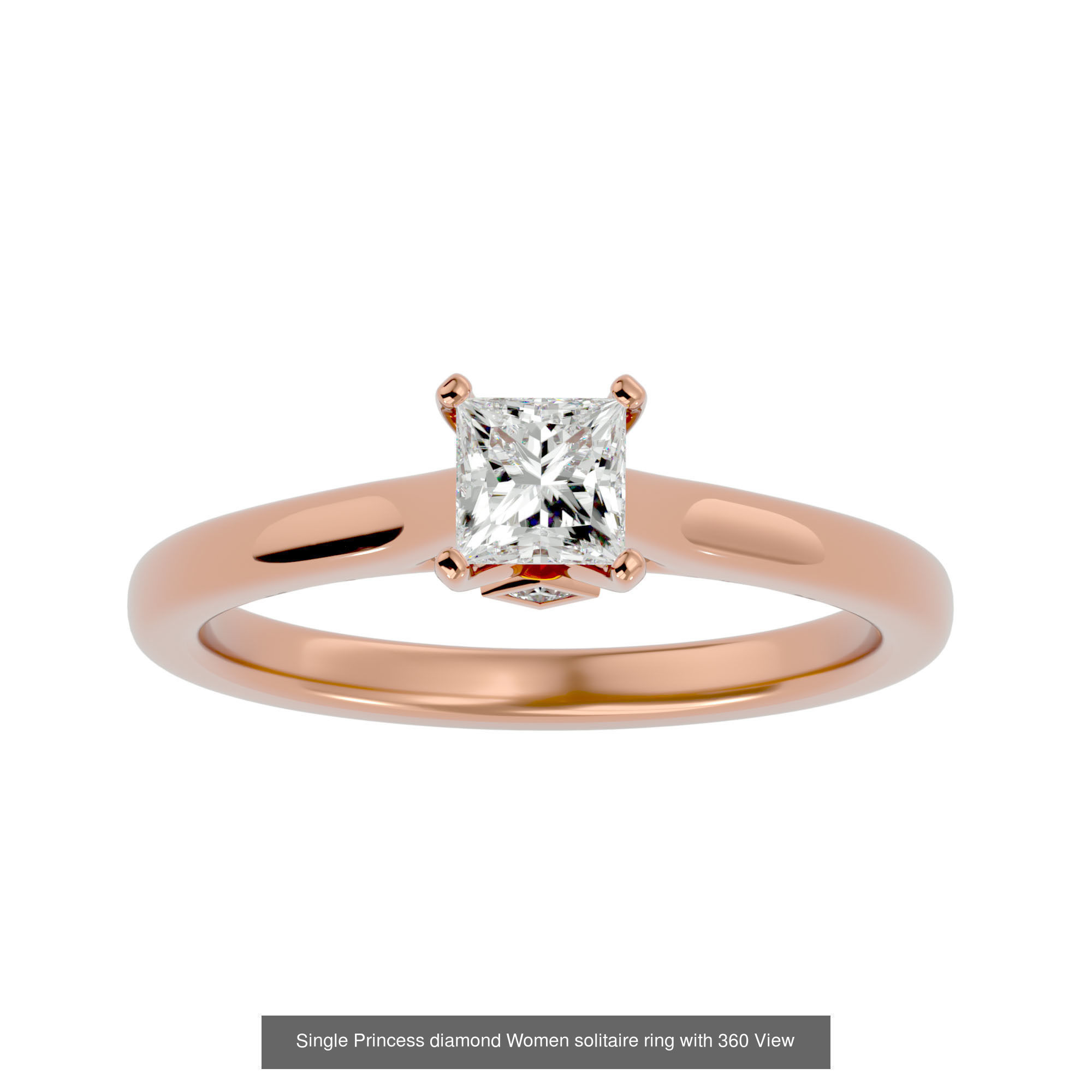 16 Single Princess diamond Women solitaire ring with 360 View  3D Model Collection_5