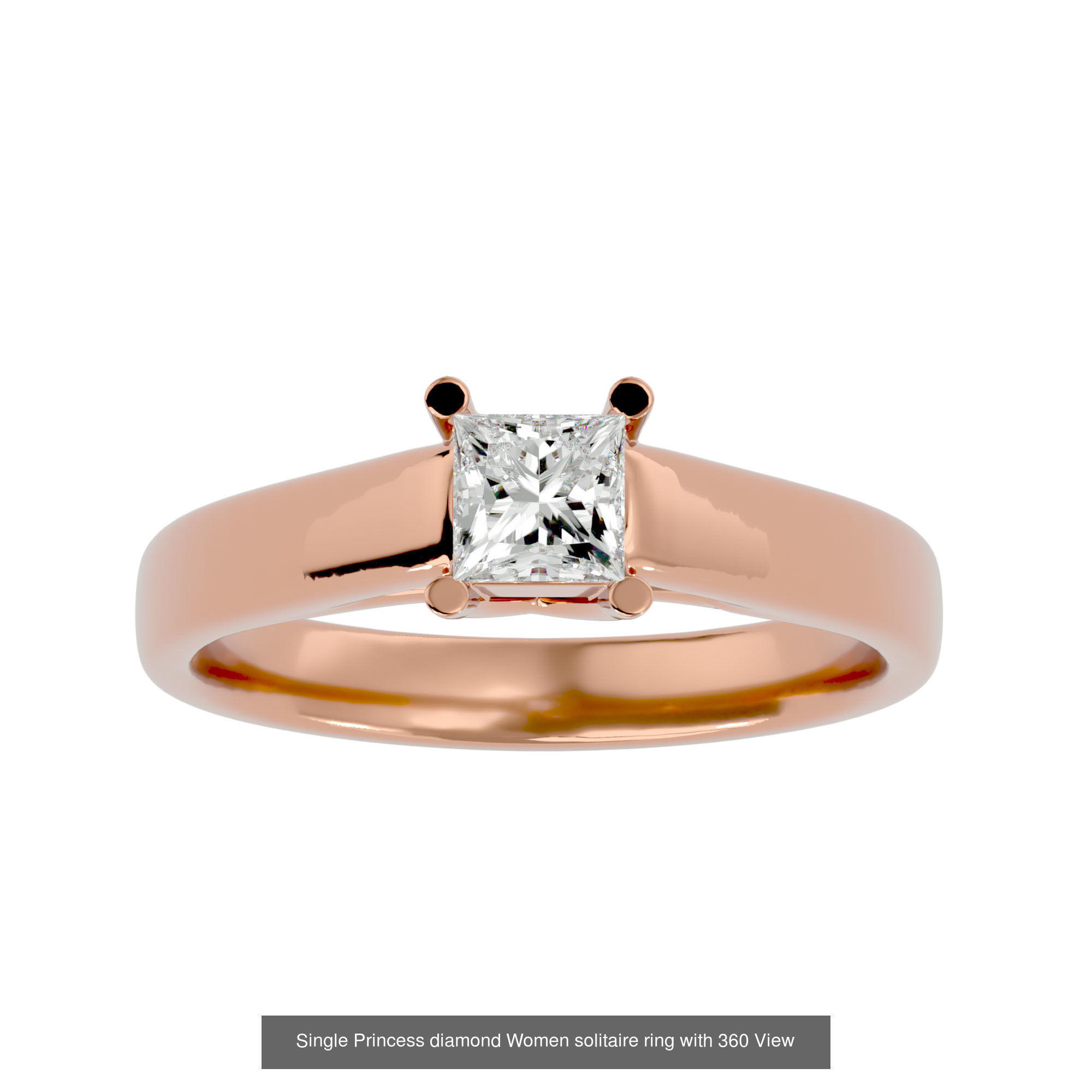 16 Single Princess diamond Women solitaire ring with 360 View  3D Model Collection_2
