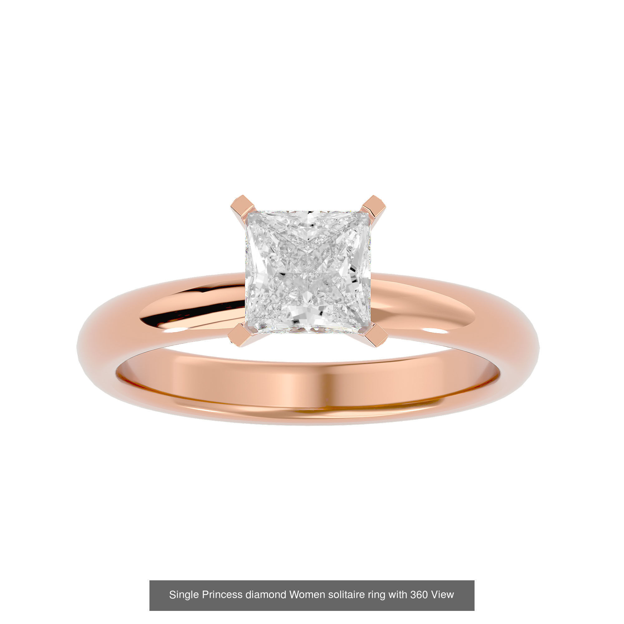 16 Single Princess diamond Women solitaire ring with 360 View  3D Model Collection_12