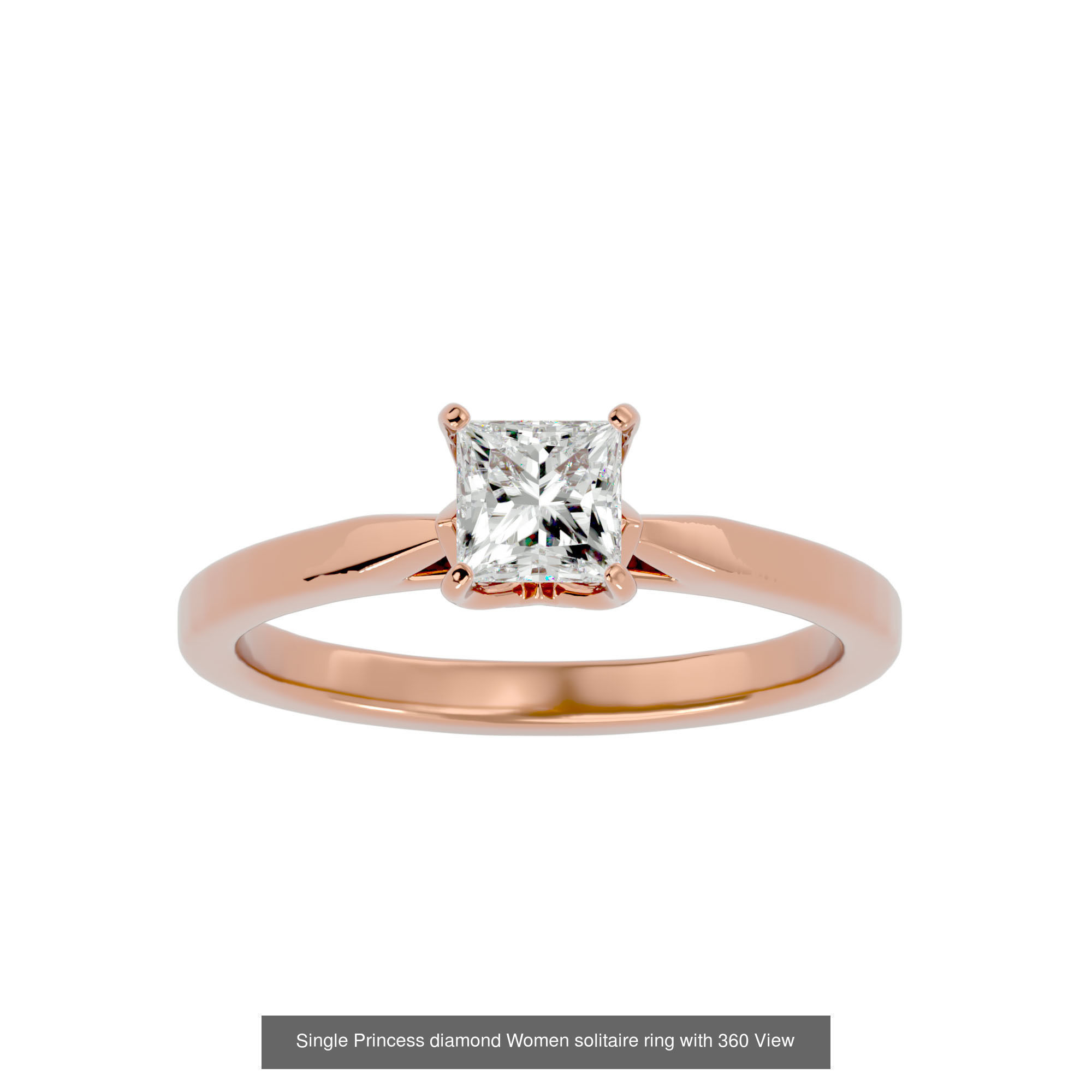 16 Single Princess diamond Women solitaire ring with 360 View  3D Model Collection_4