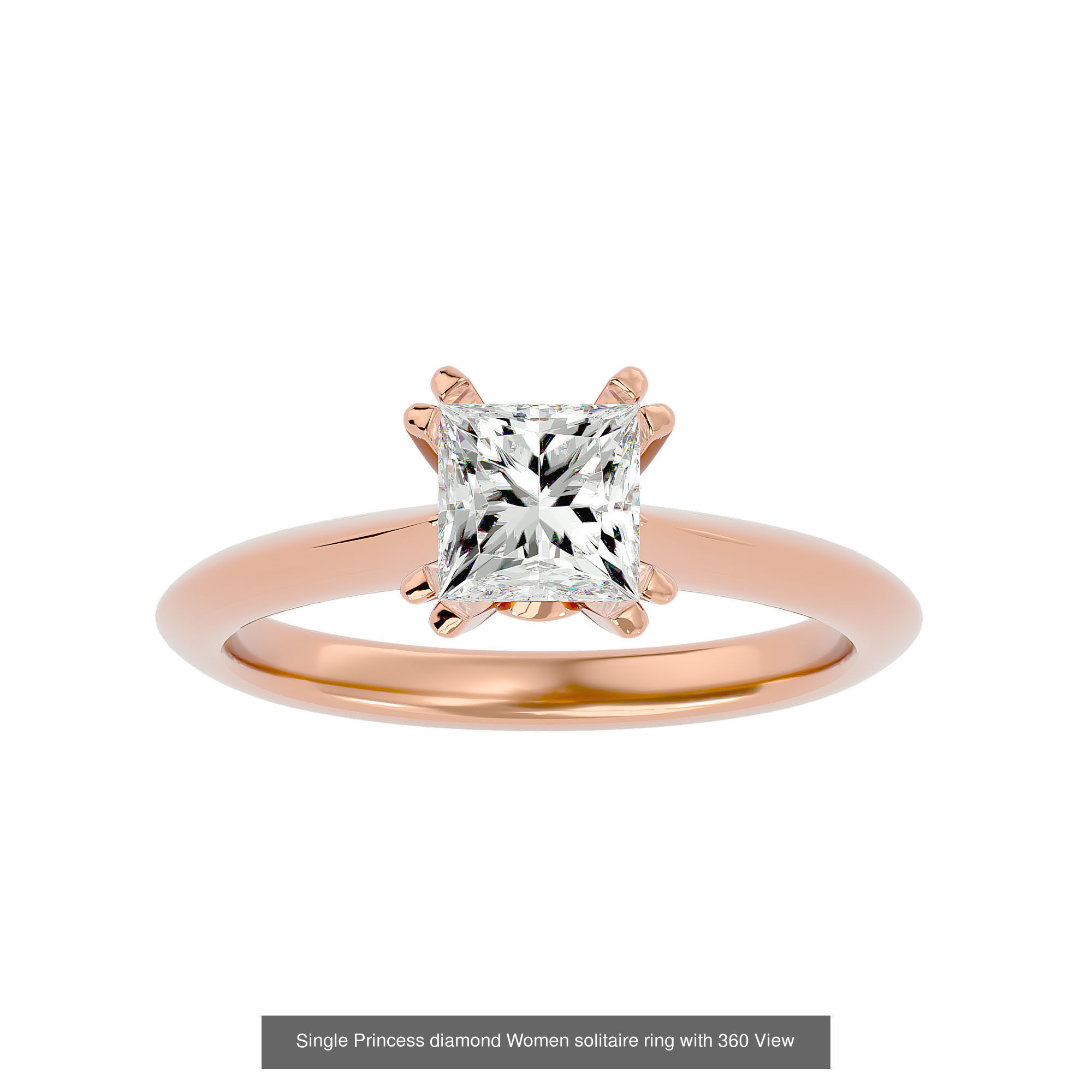 16 Single Princess diamond Women solitaire ring with 360 View  3D Model Collection_14