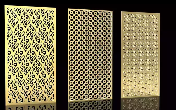 CNC Design Partation 3d model and vector file set of 3 panel 3D model