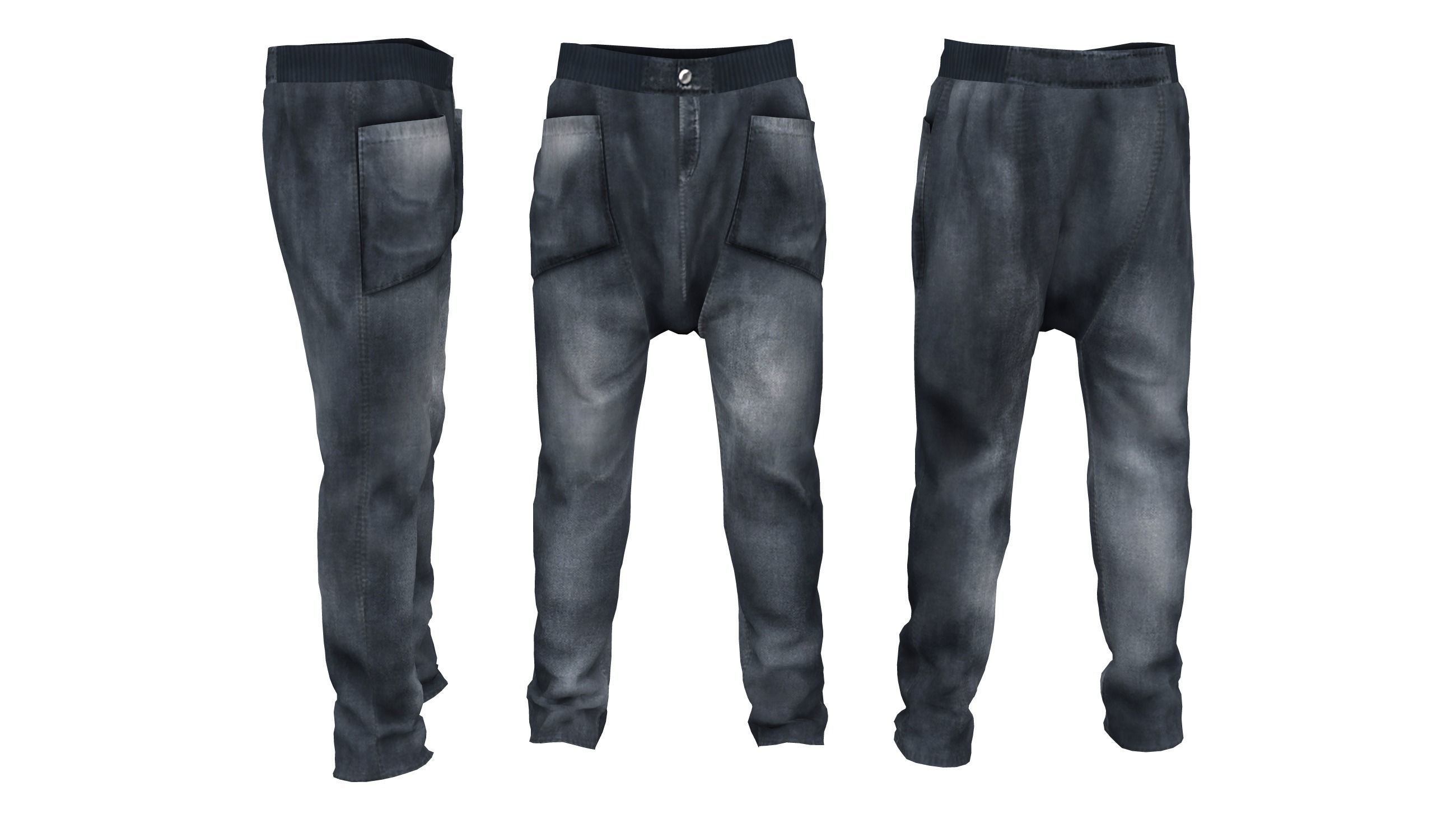 Male Baggy Skinny Jeans Low-poly 3D model_4