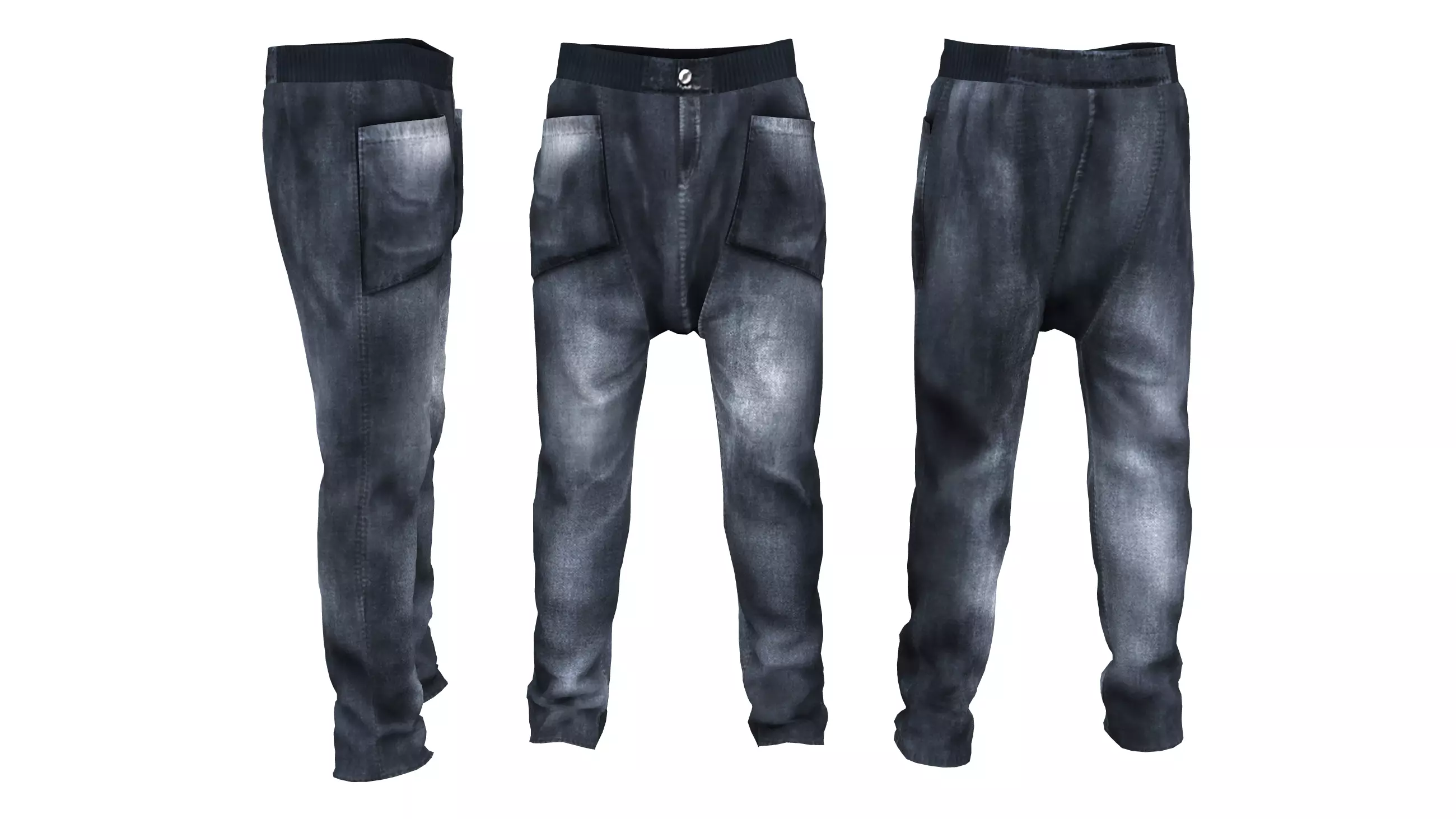 Male Baggy Skinny Jeans Low-poly 3D model_0