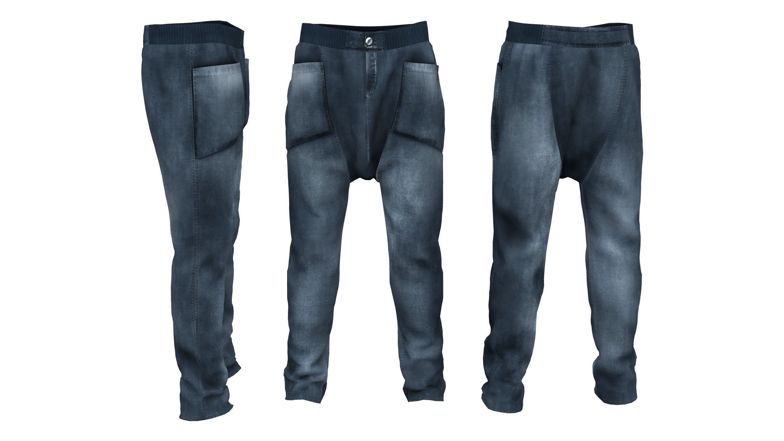 Male Baggy Skinny Jeans Low-poly 3D model_2