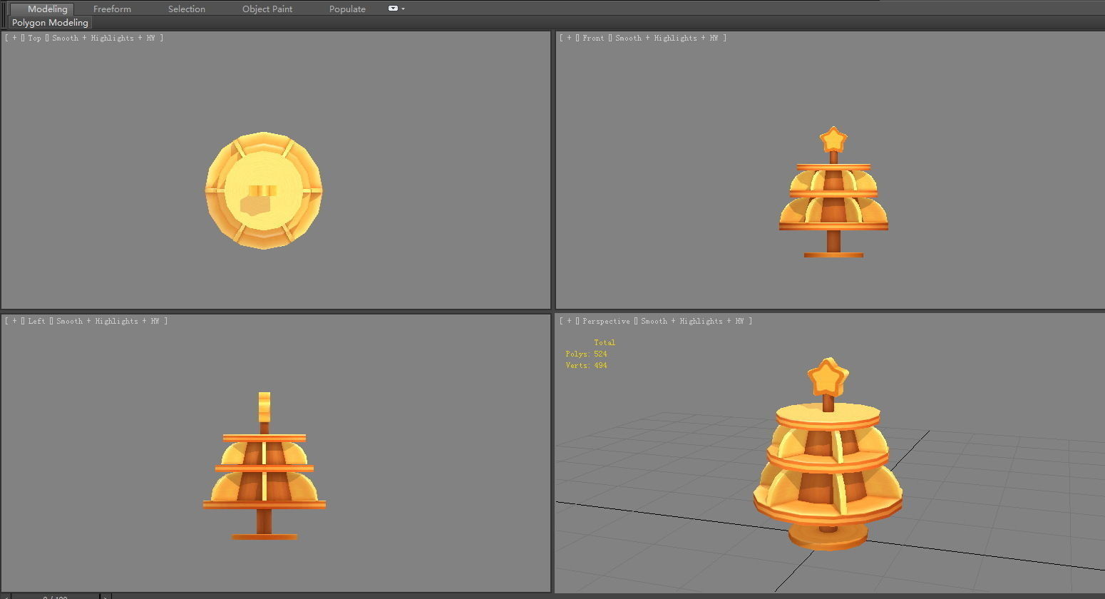 Cartoon snack wooden shelf - three layers Low-poly 3D model_3