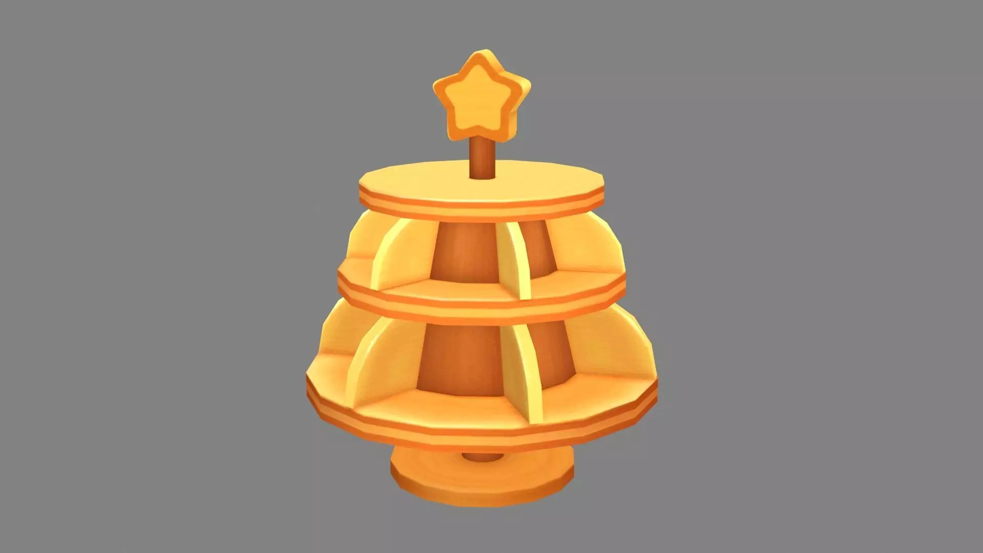 Cartoon snack wooden shelf - three layers Low-poly 3D model_0