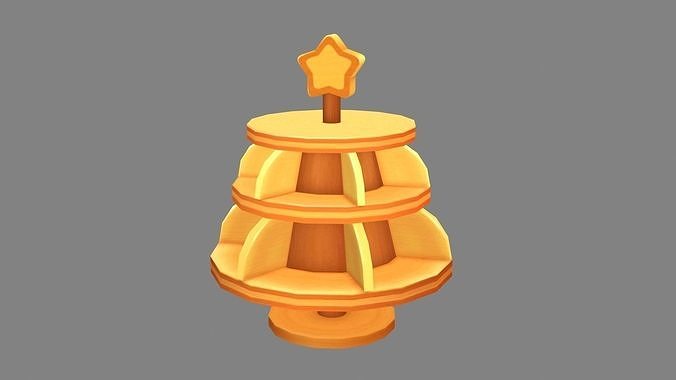 Cartoon snack wooden shelf - three layers Low-poly 3D model