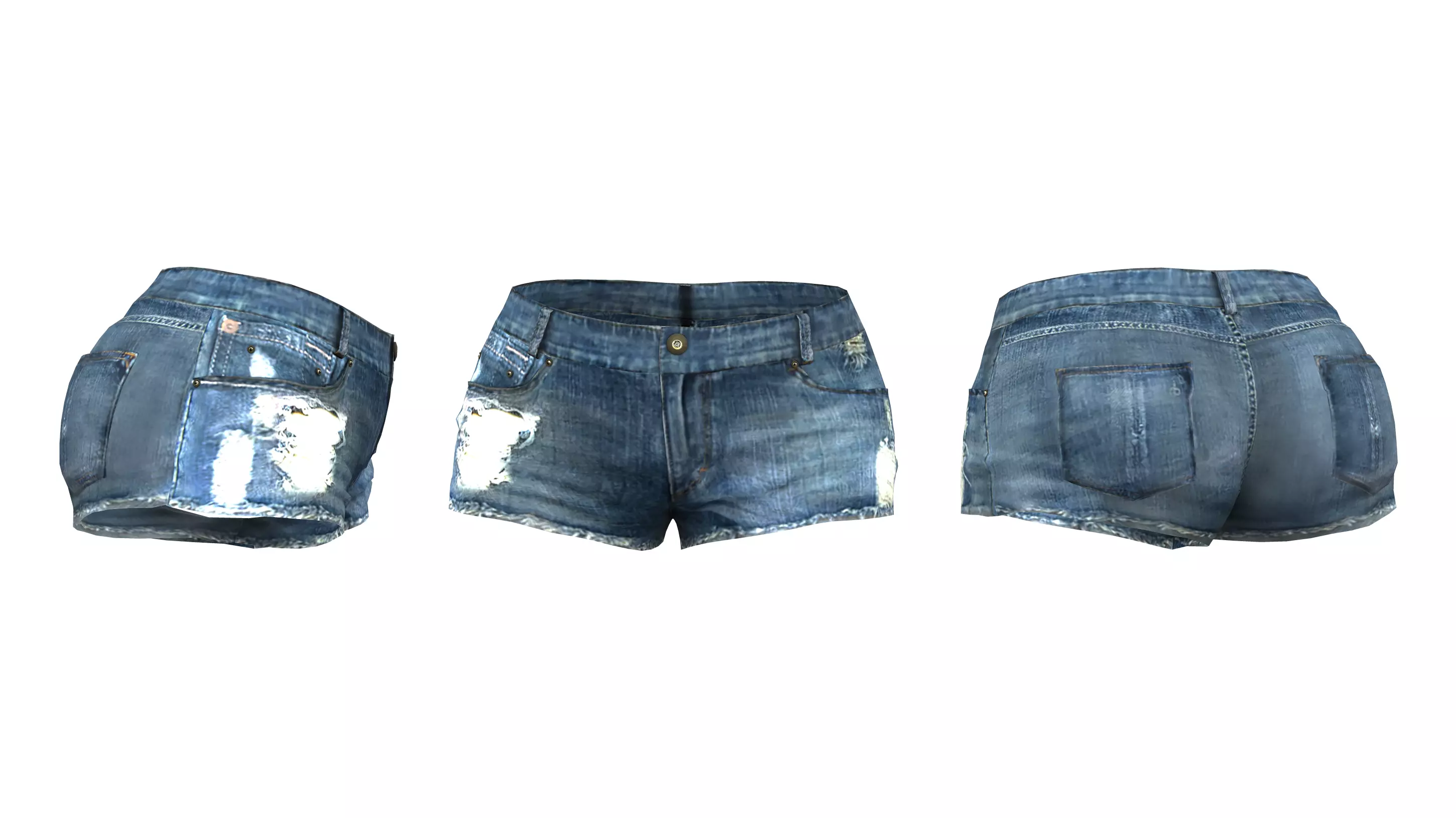 Ladies Ripped Denim Shorts Low-poly 3D model