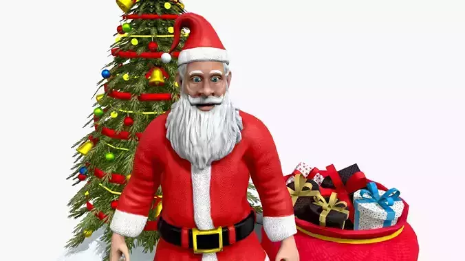 Santa Claus Christmas Tree And Gifts