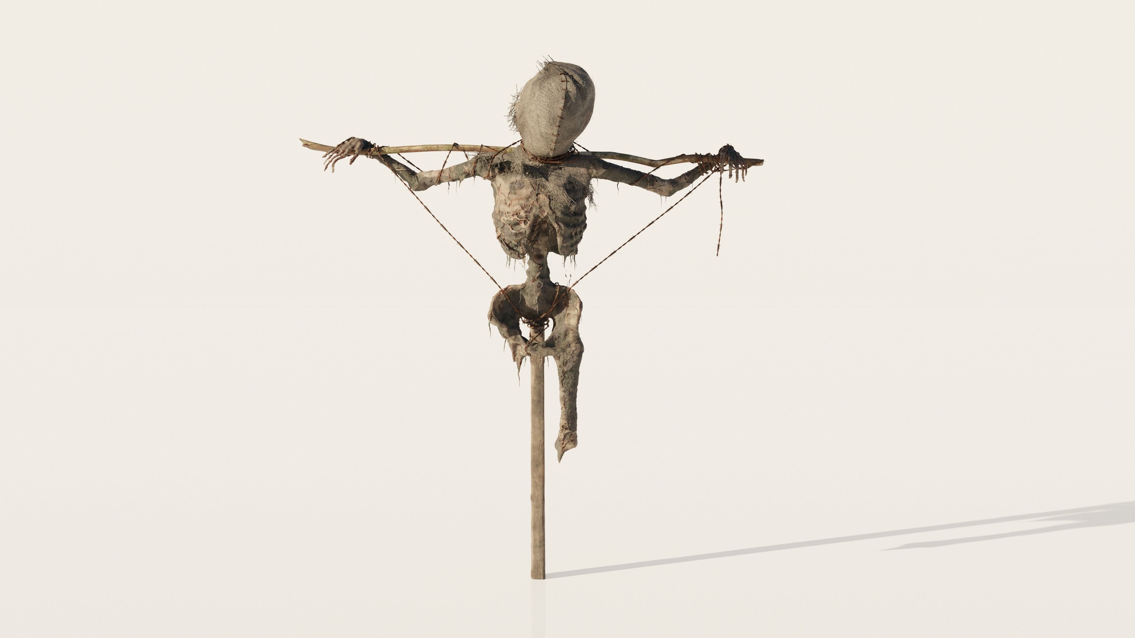 Scarecrow high poly skeleton on stick 3D model_1