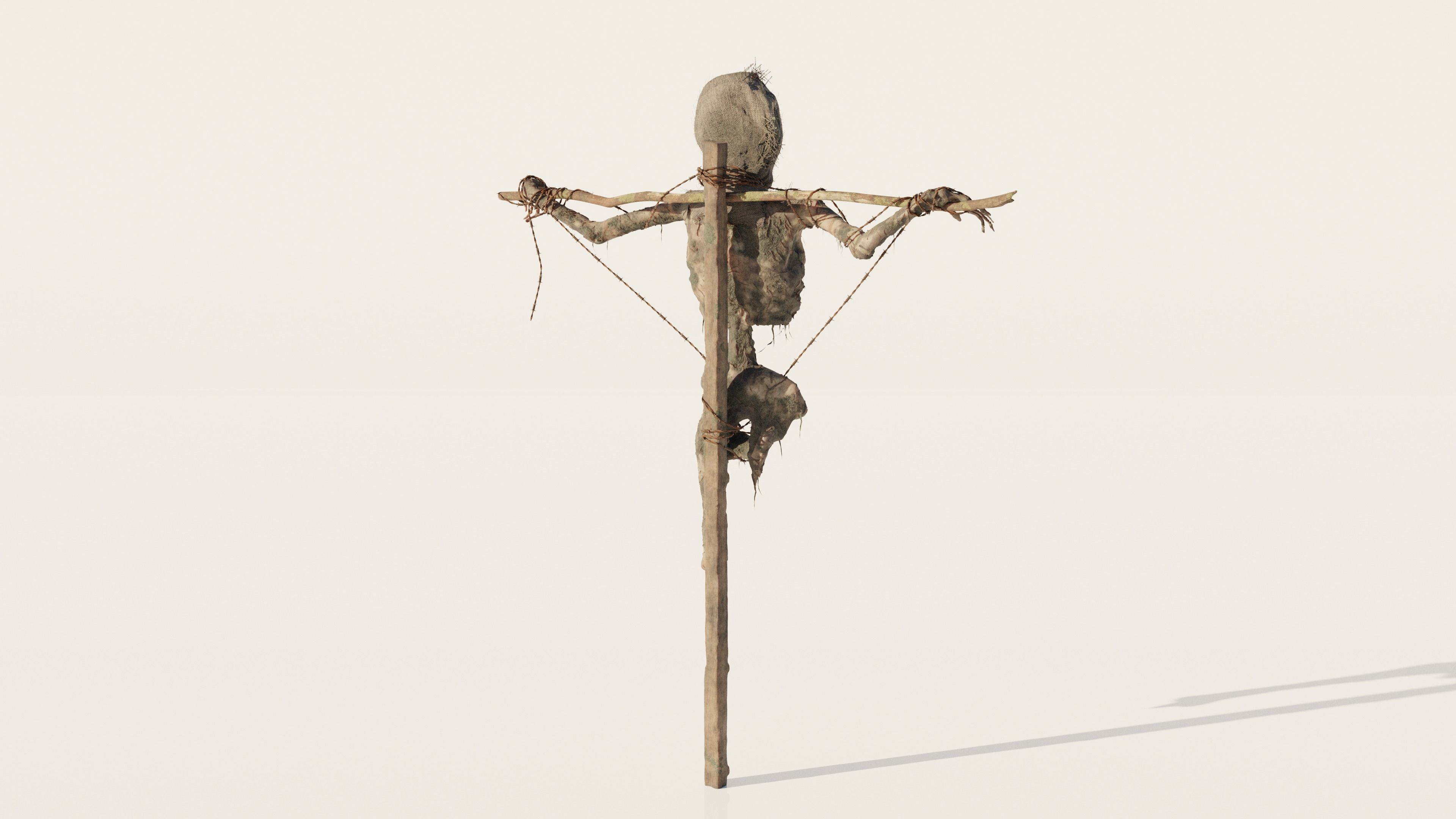 Scarecrow high poly skeleton on stick 3D model_5