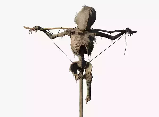 Scarecrow high poly skeleton on stick 3D model