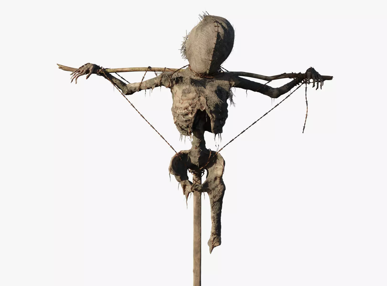 Scarecrow high poly skeleton on stick 3D model_0