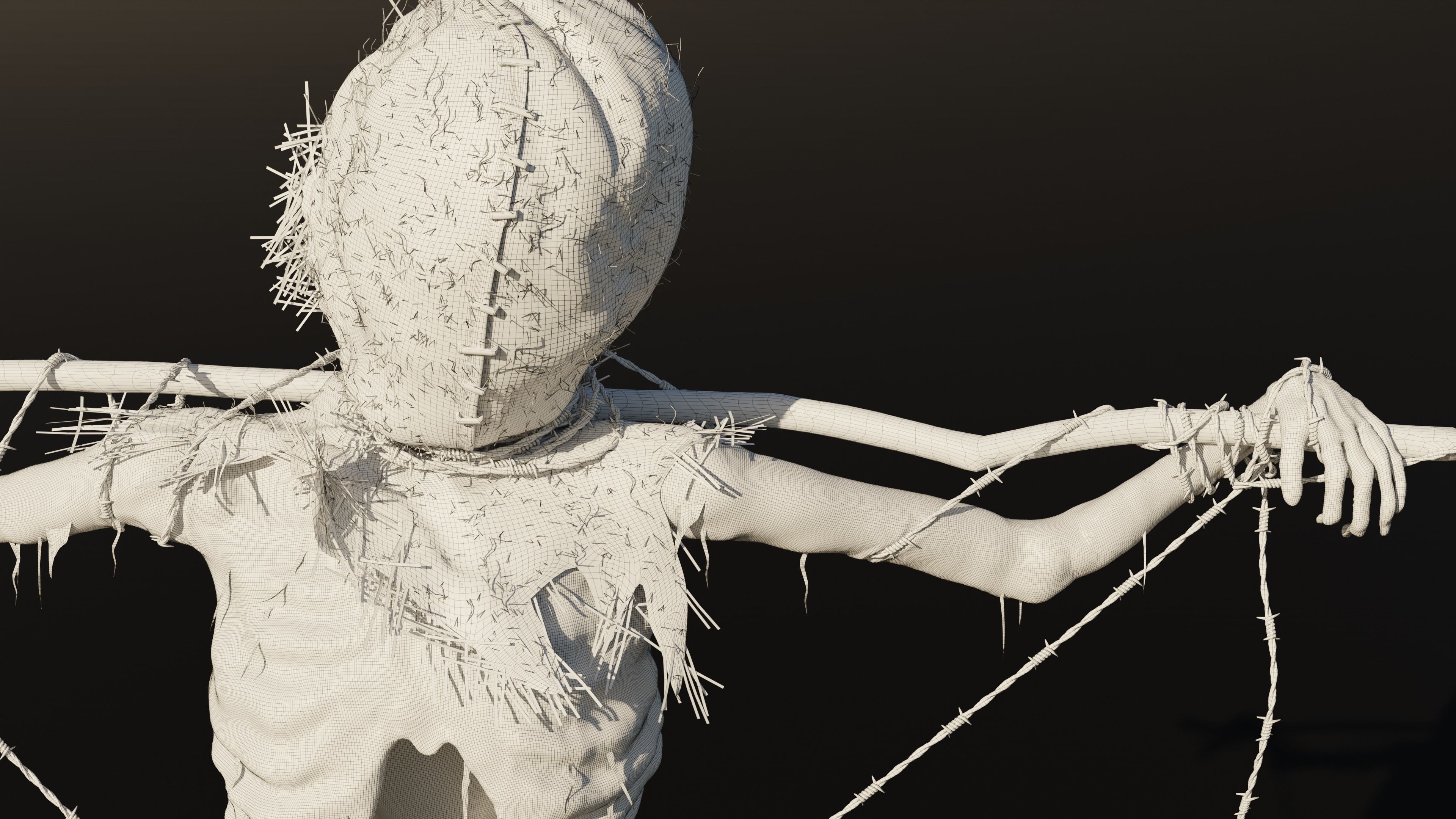 Scarecrow high poly skeleton on stick 3D model_8