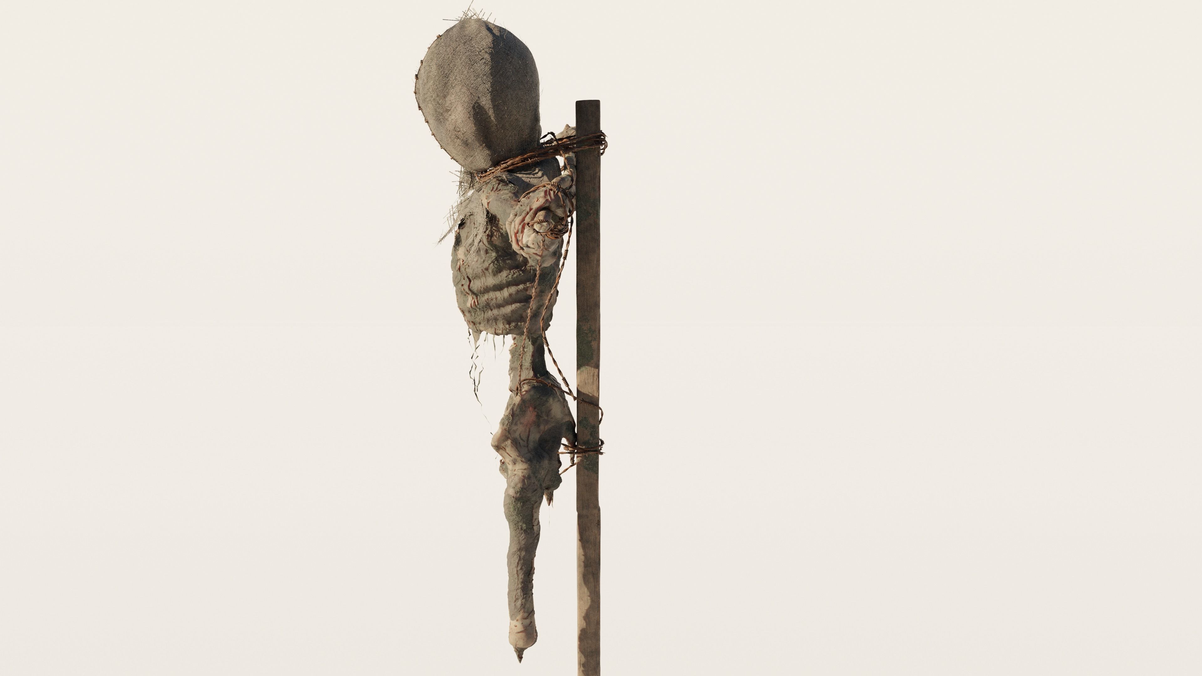 Scarecrow high poly skeleton on stick 3D model_3