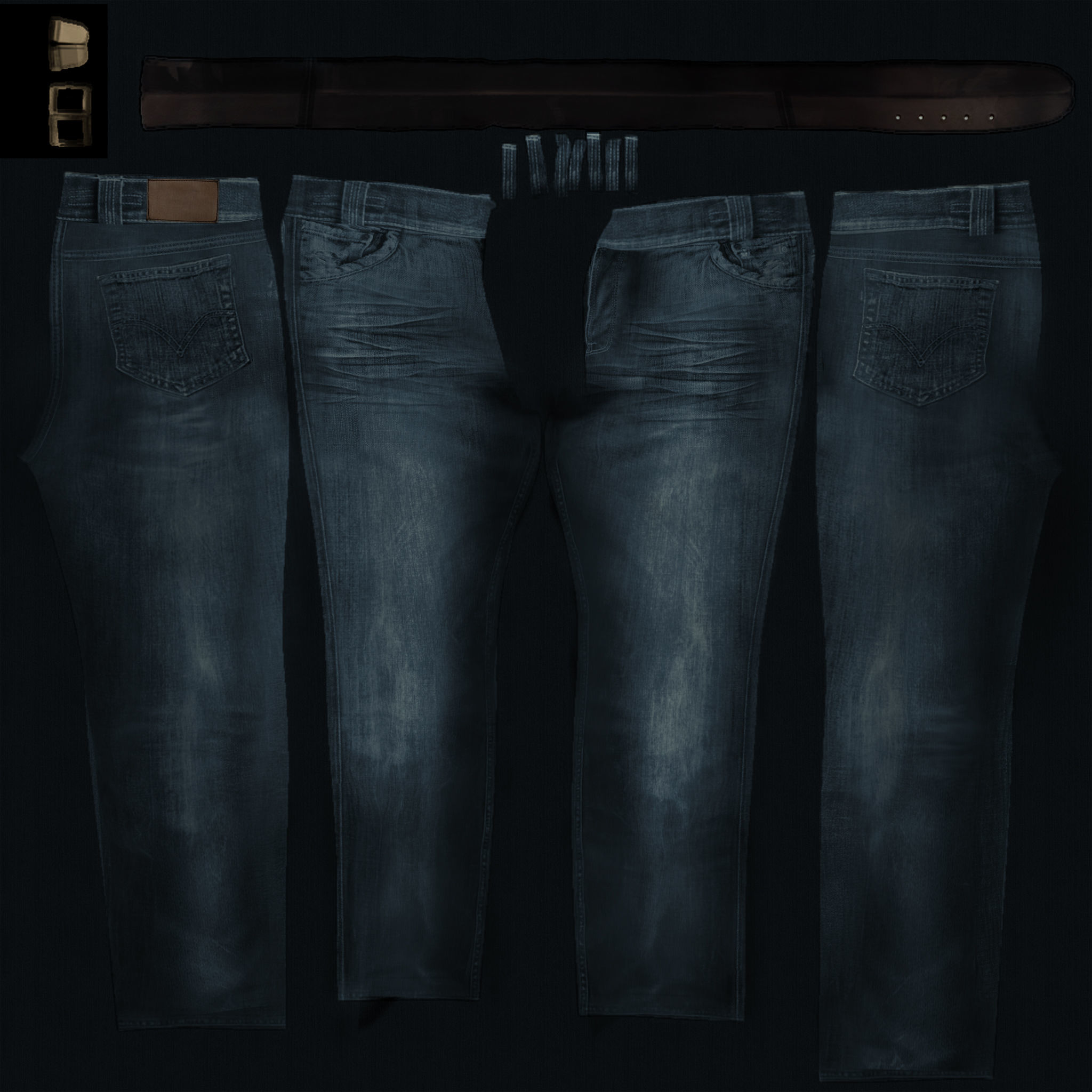 Pants With Open Belt Low-poly 3D model_7