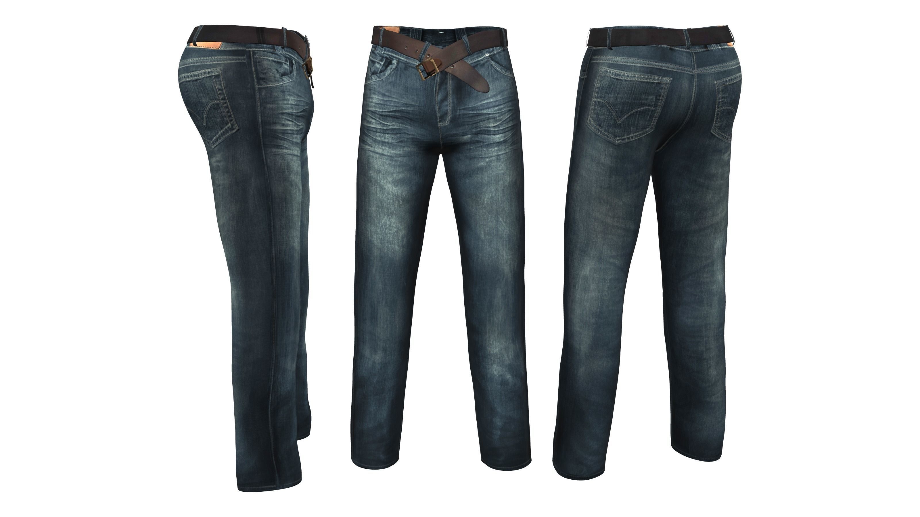 Pants With Open Belt Low-poly 3D model_4