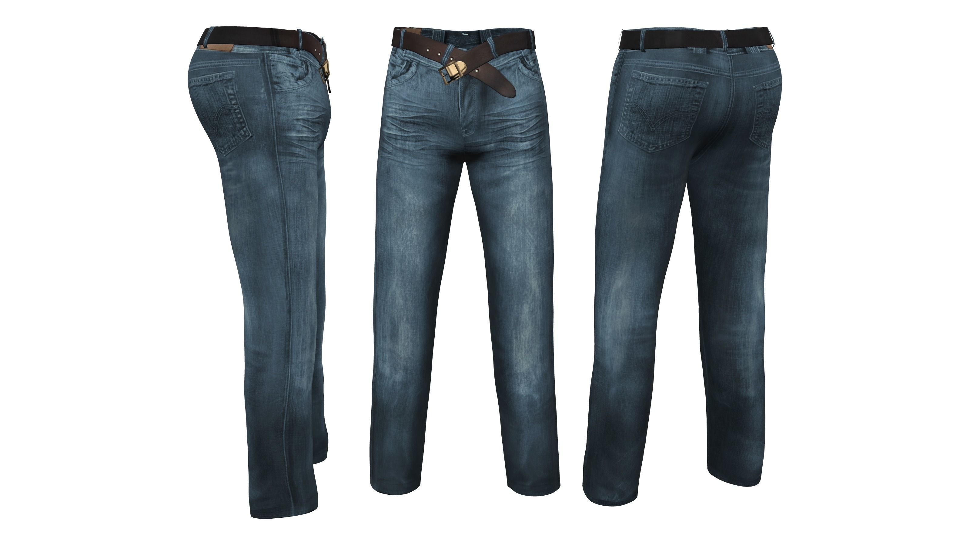 Pants With Open Belt Low-poly 3D model_2