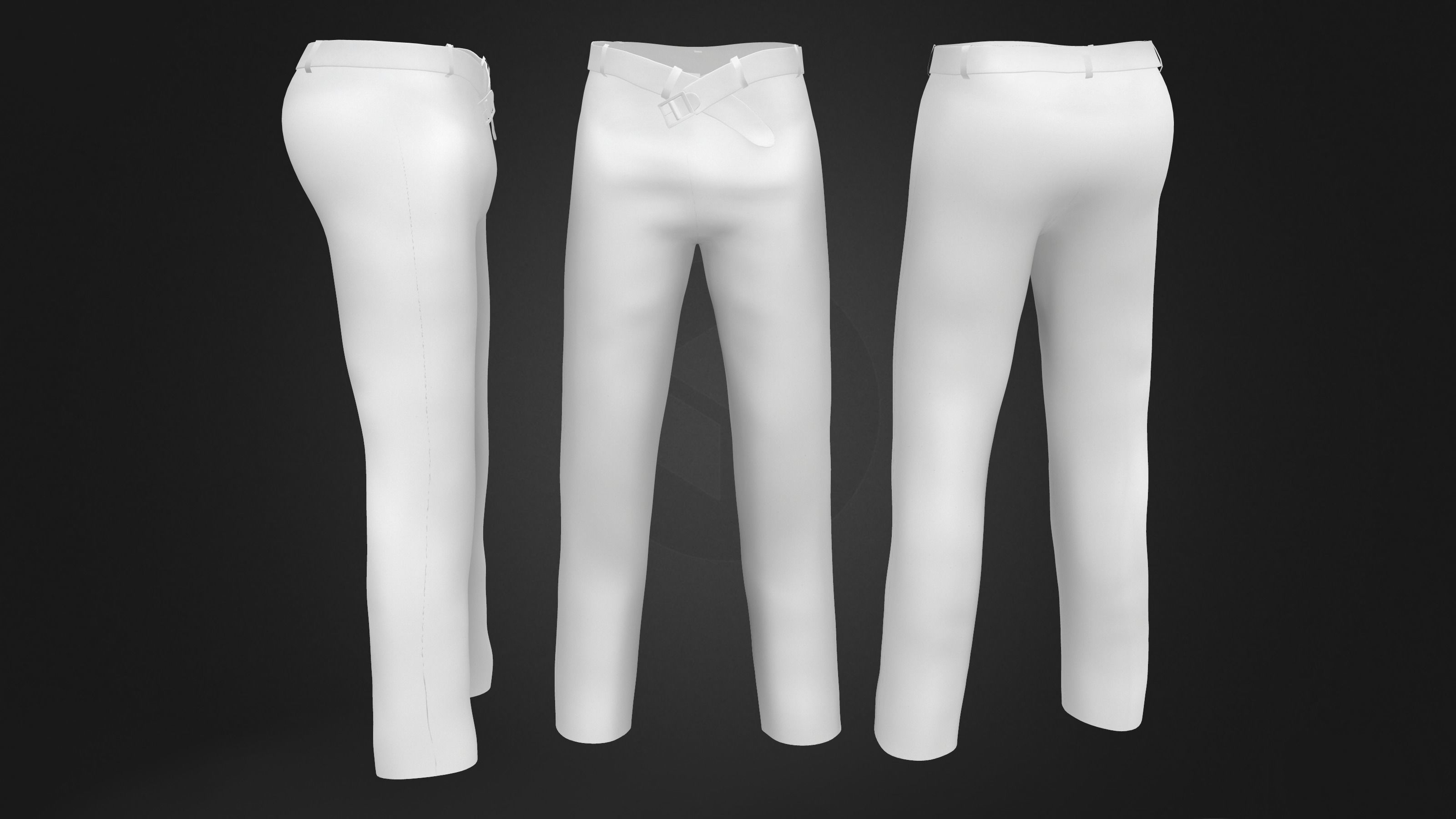 Pants With Open Belt Low-poly 3D model_6