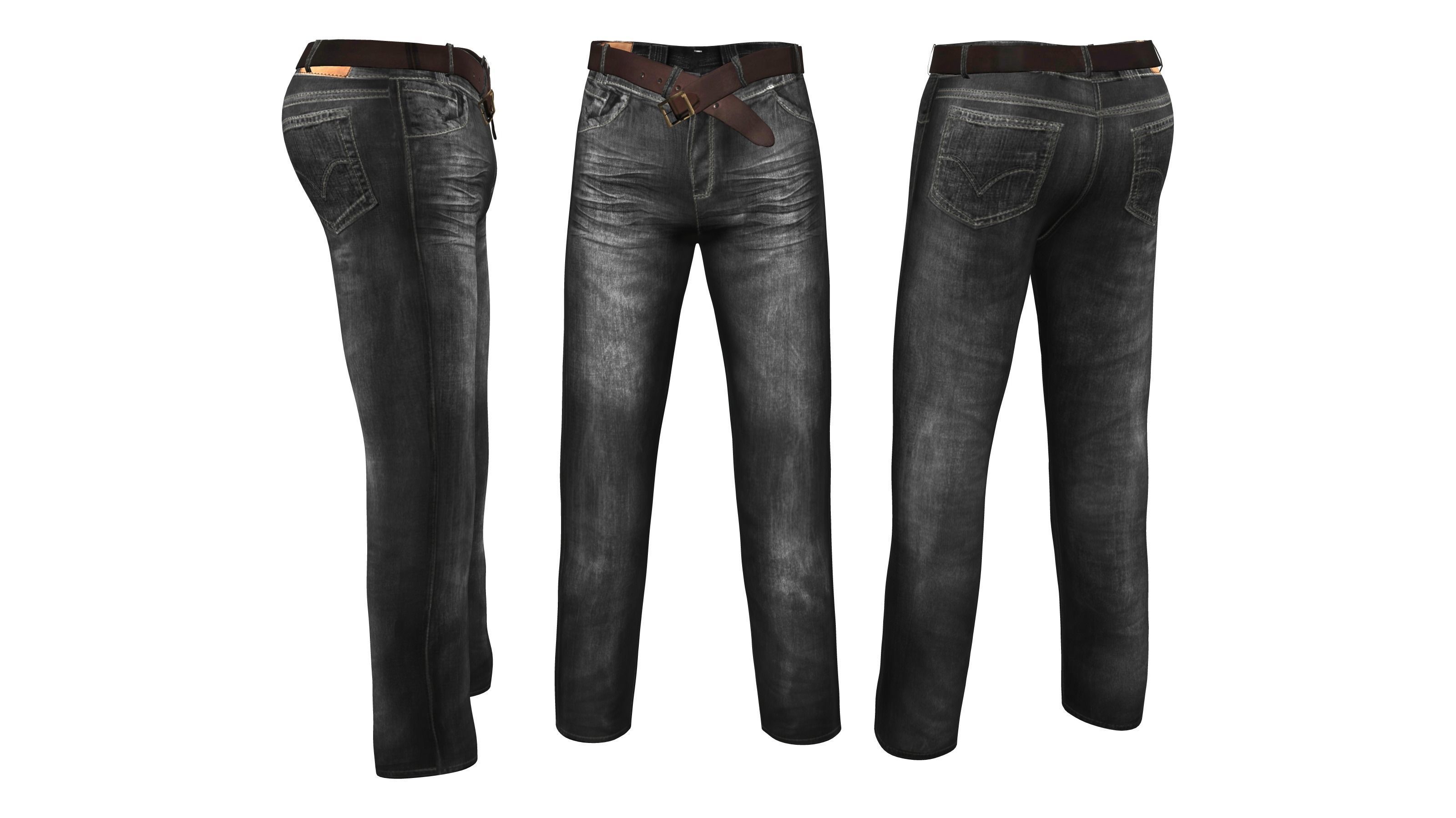 Pants With Open Belt Low-poly 3D model_3