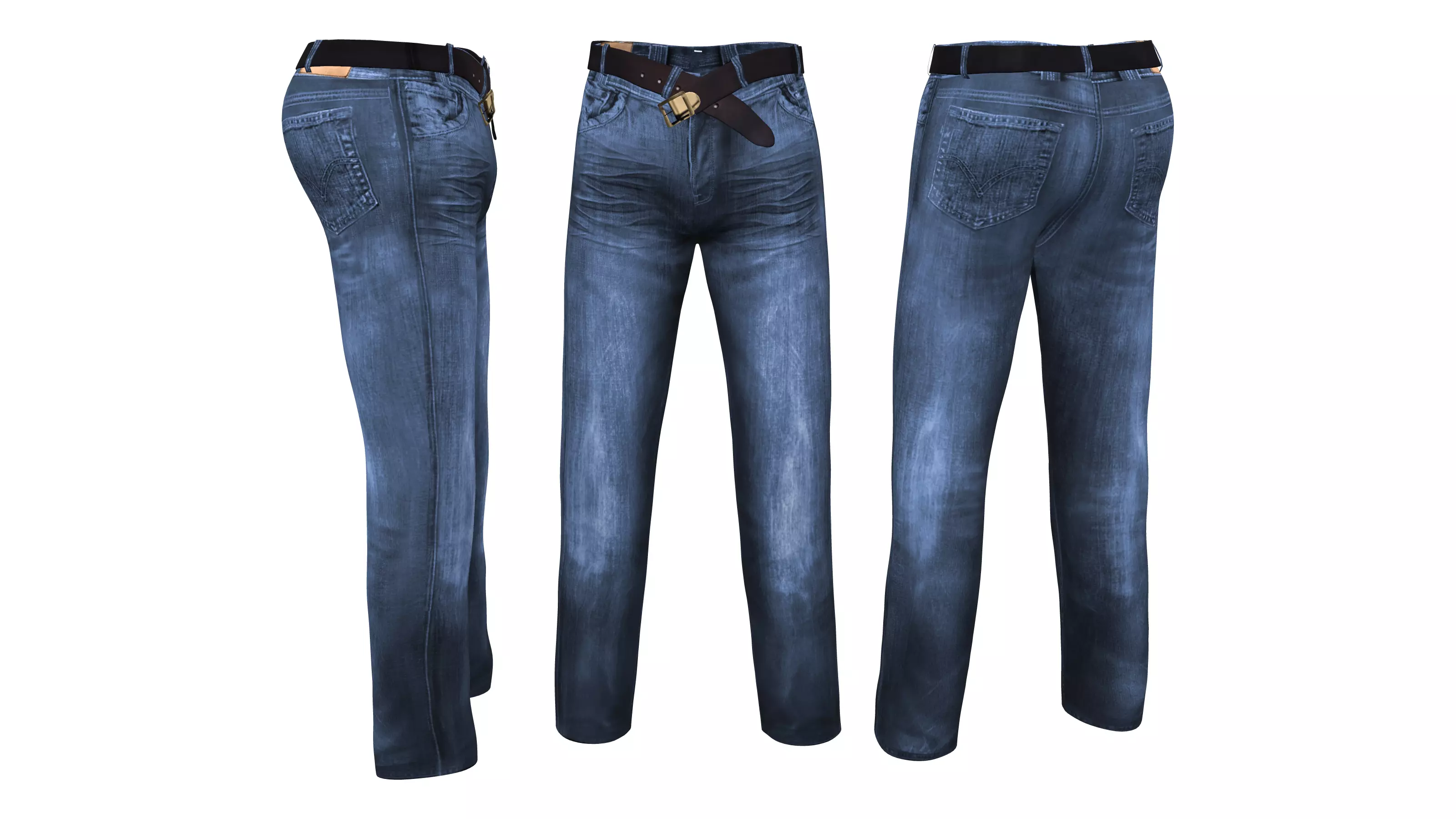 Pants With Open Belt Low-poly 3D model_0