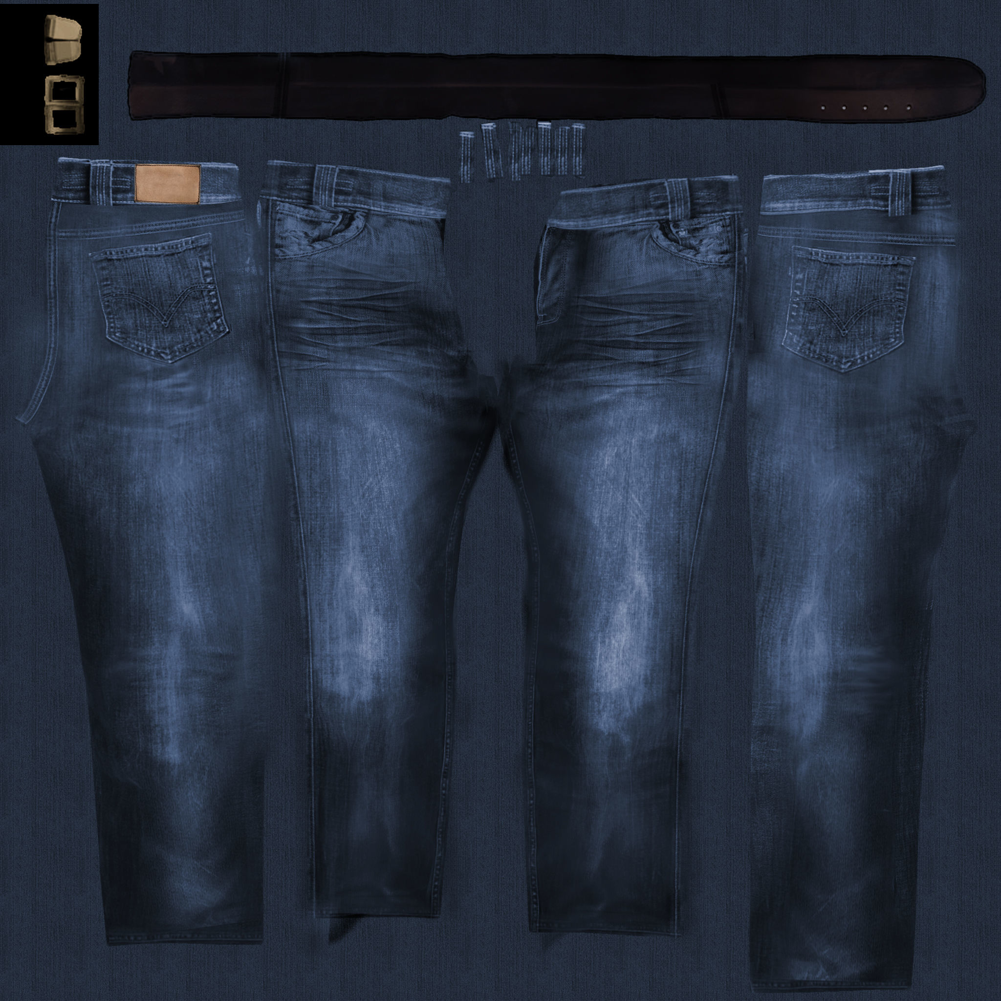 Pants With Open Belt Low-poly 3D model_10