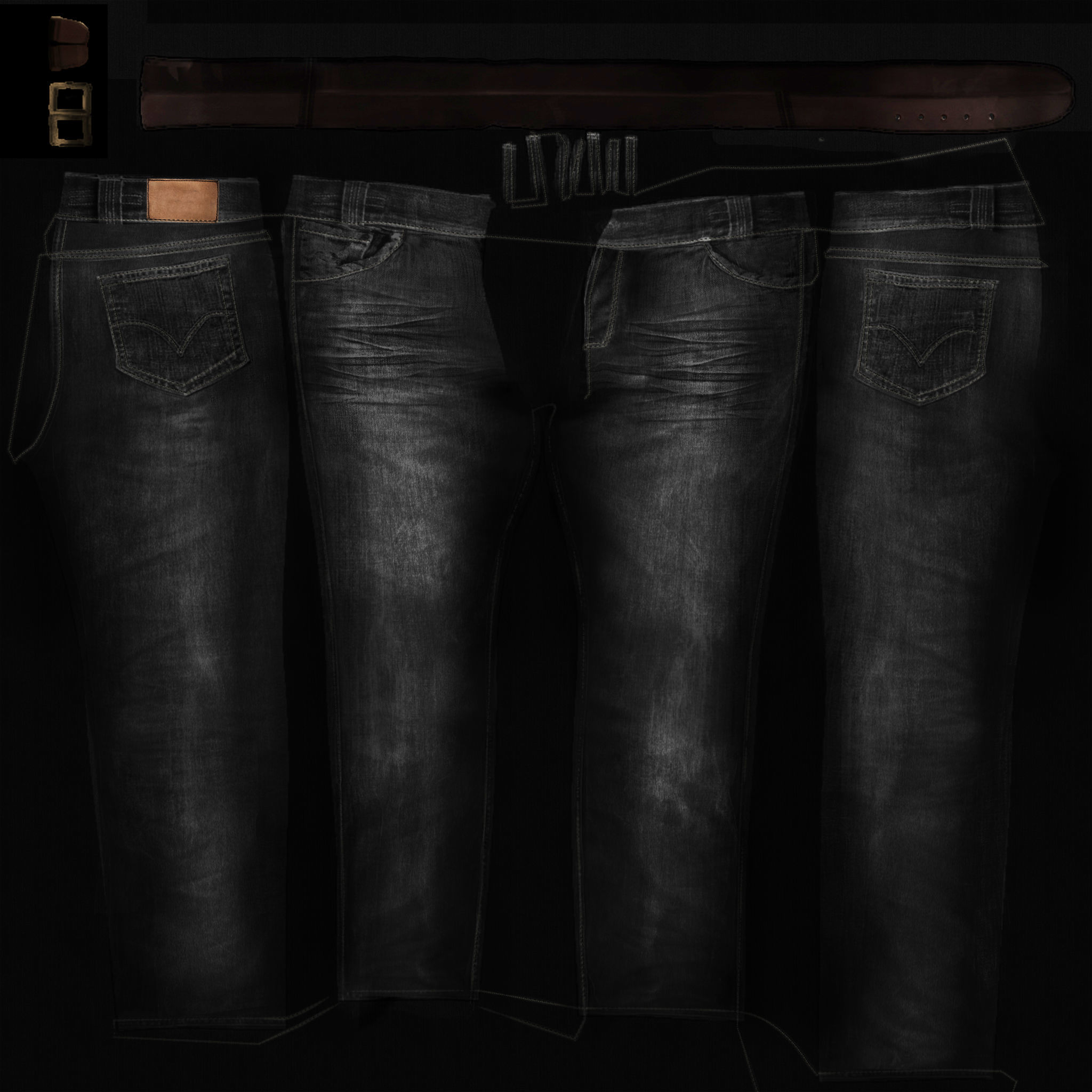 Pants With Open Belt Low-poly 3D model_9
