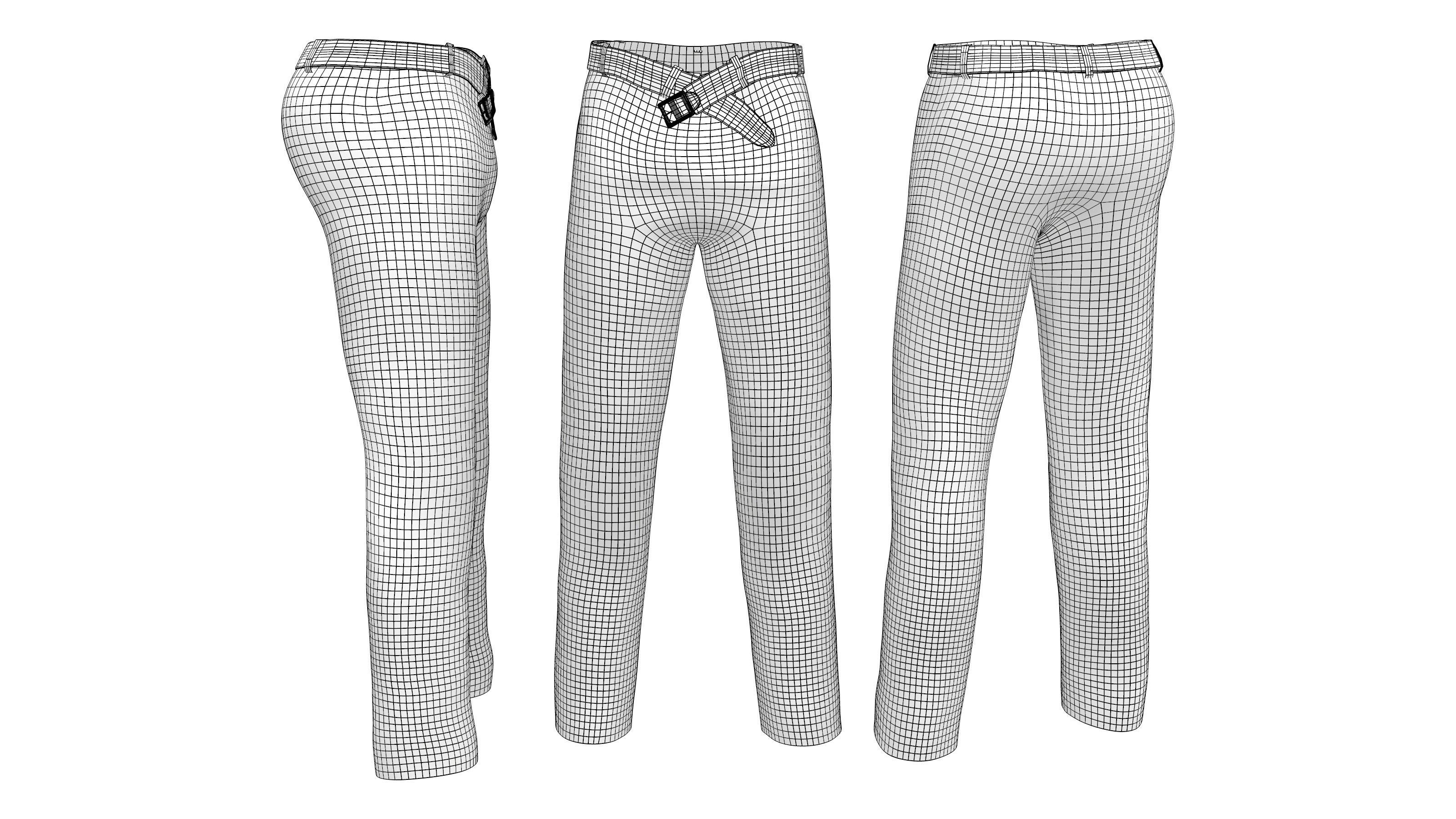 Pants With Open Belt Low-poly 3D model_5