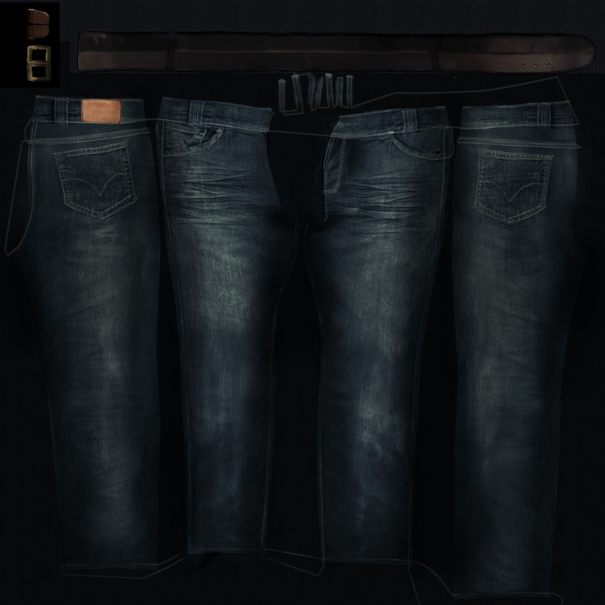 Pants With Open Belt Low-poly 3D model_8