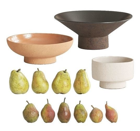 Pears in ceramic bowls 3D Model Pack 3