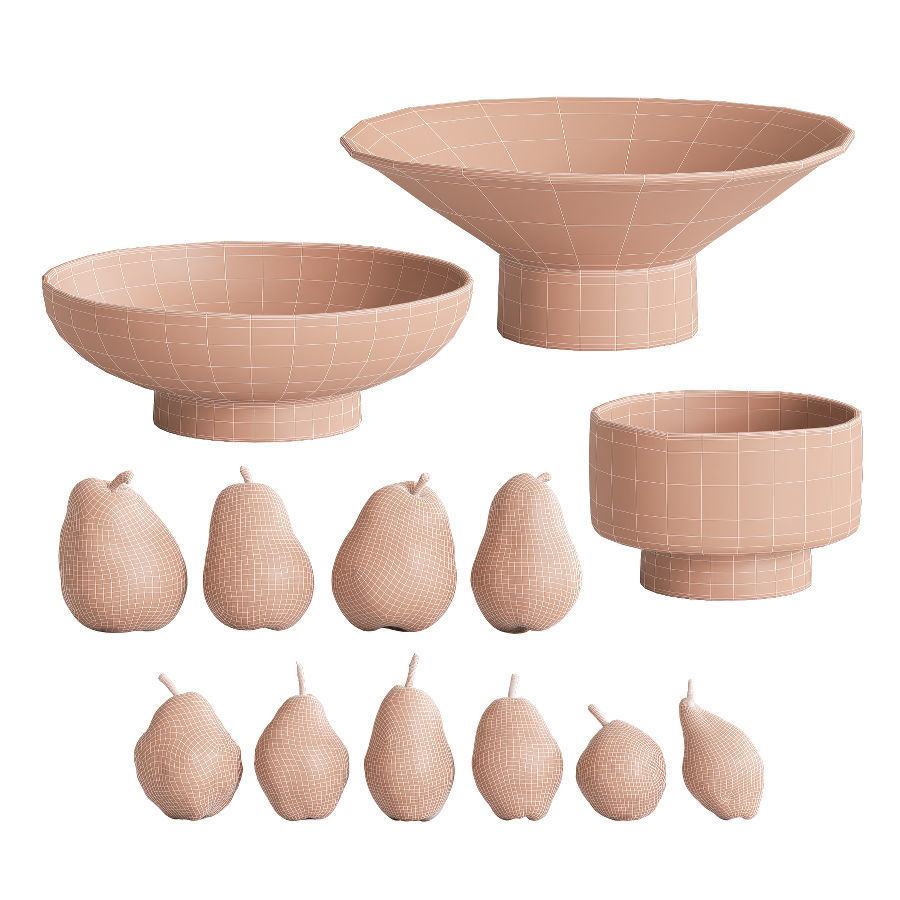 Pears in ceramic bowls 3D Model Collection_18