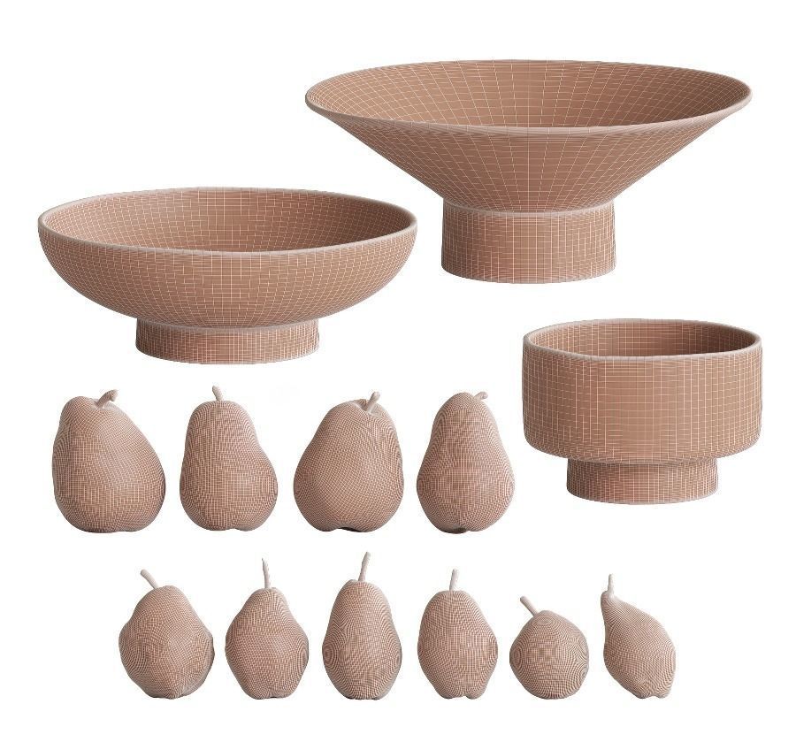 Pears in ceramic bowls 3D Model Collection_19