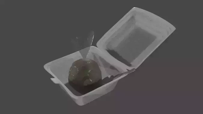 Foam Food Container With Armature with Meatballs and A Spoon 3D model