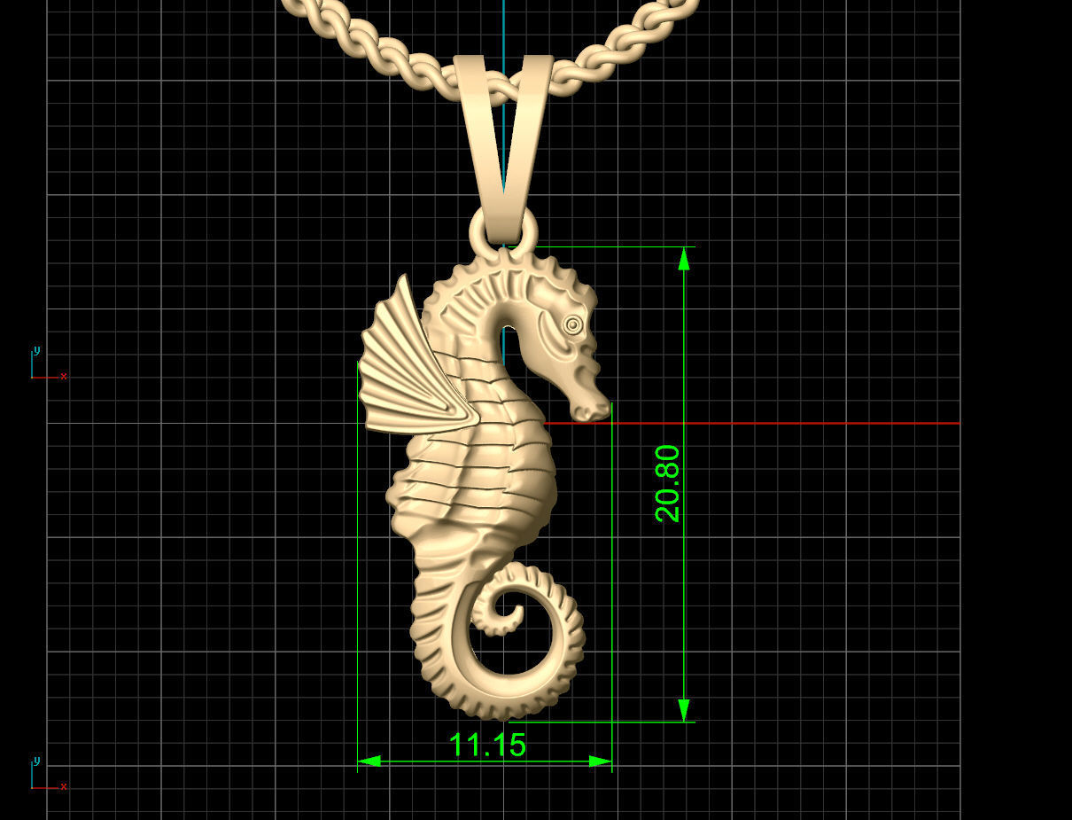 Seahorse Sculpture pendant jewelry Gold necklace 3D print model_4