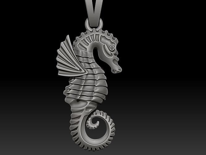 Seahorse Sculpture pendant jewelry Gold necklace 3D print model