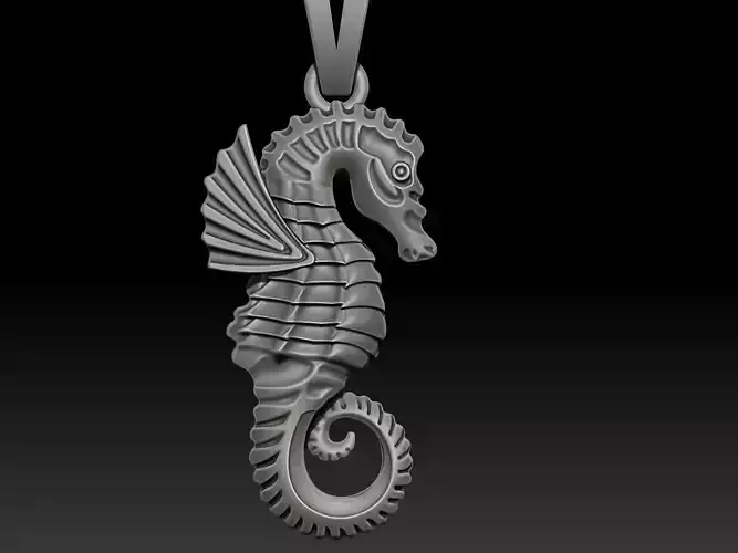 Seahorse Sculpture pendant jewelry Gold necklace 3D print model