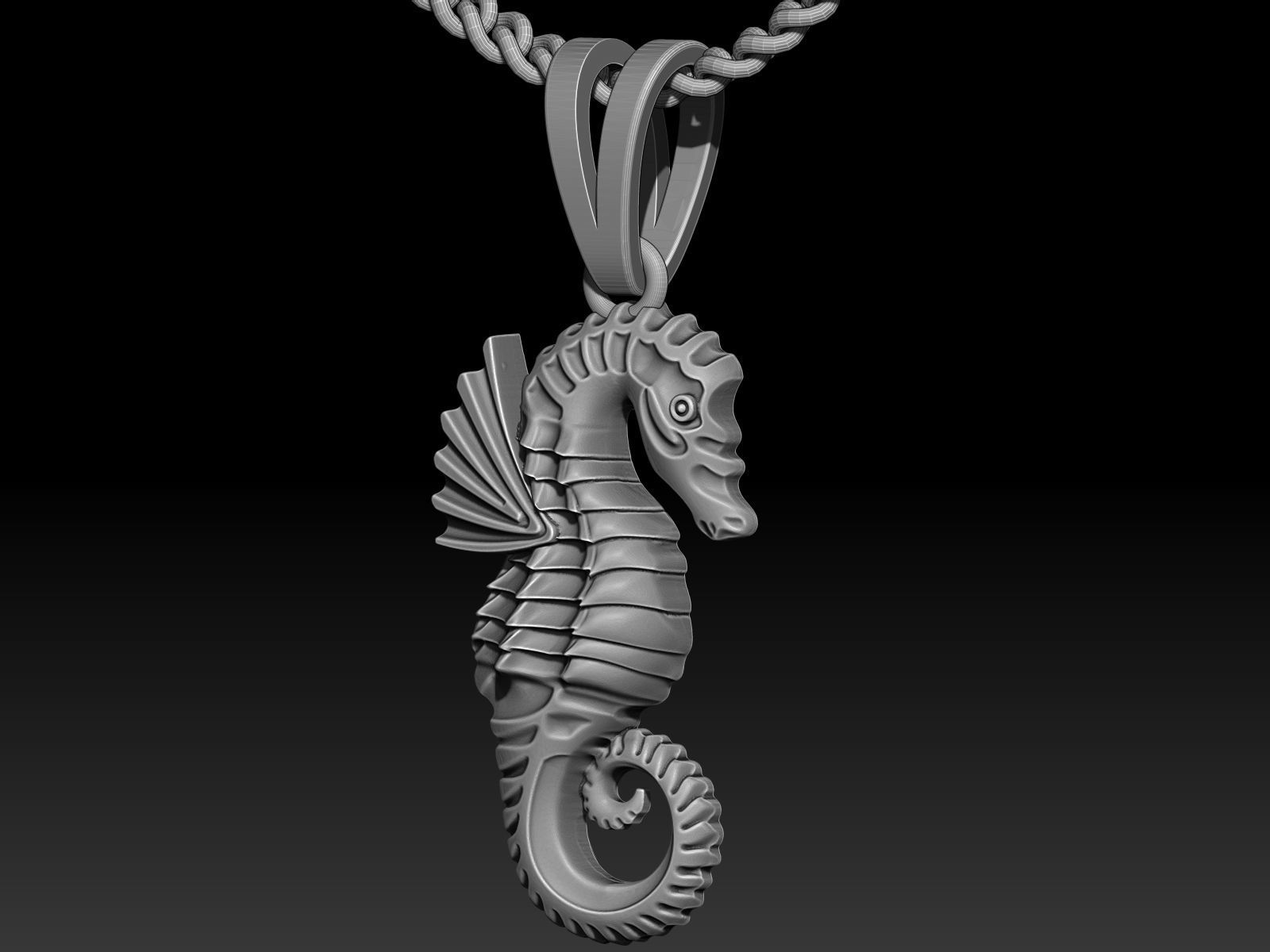 Seahorse Sculpture pendant jewelry Gold necklace 3D print model_2