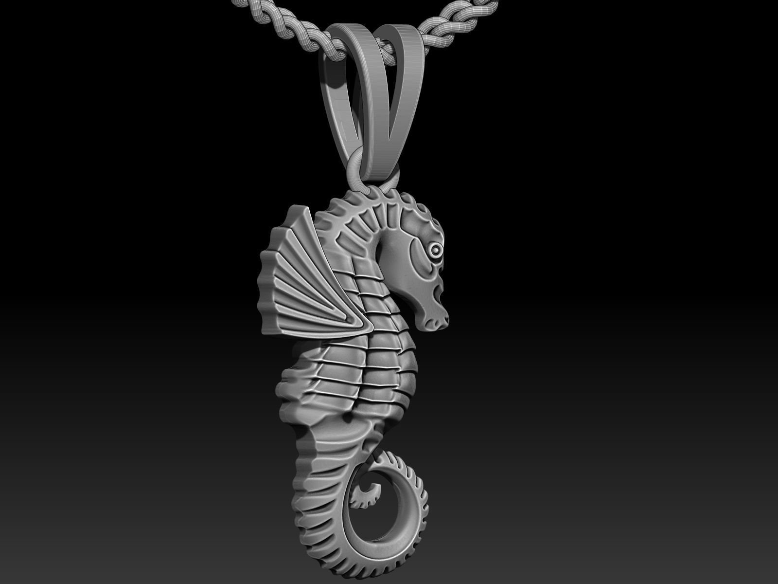 Seahorse Sculpture pendant jewelry Gold necklace 3D print model_3
