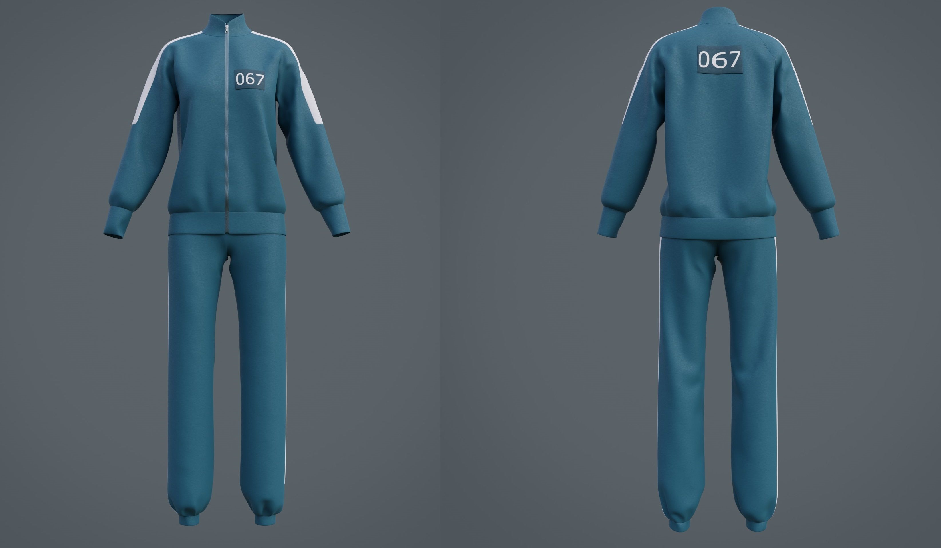 Squid Game Players Uniform - 067 Female Tracksuit Costume 3D model_2