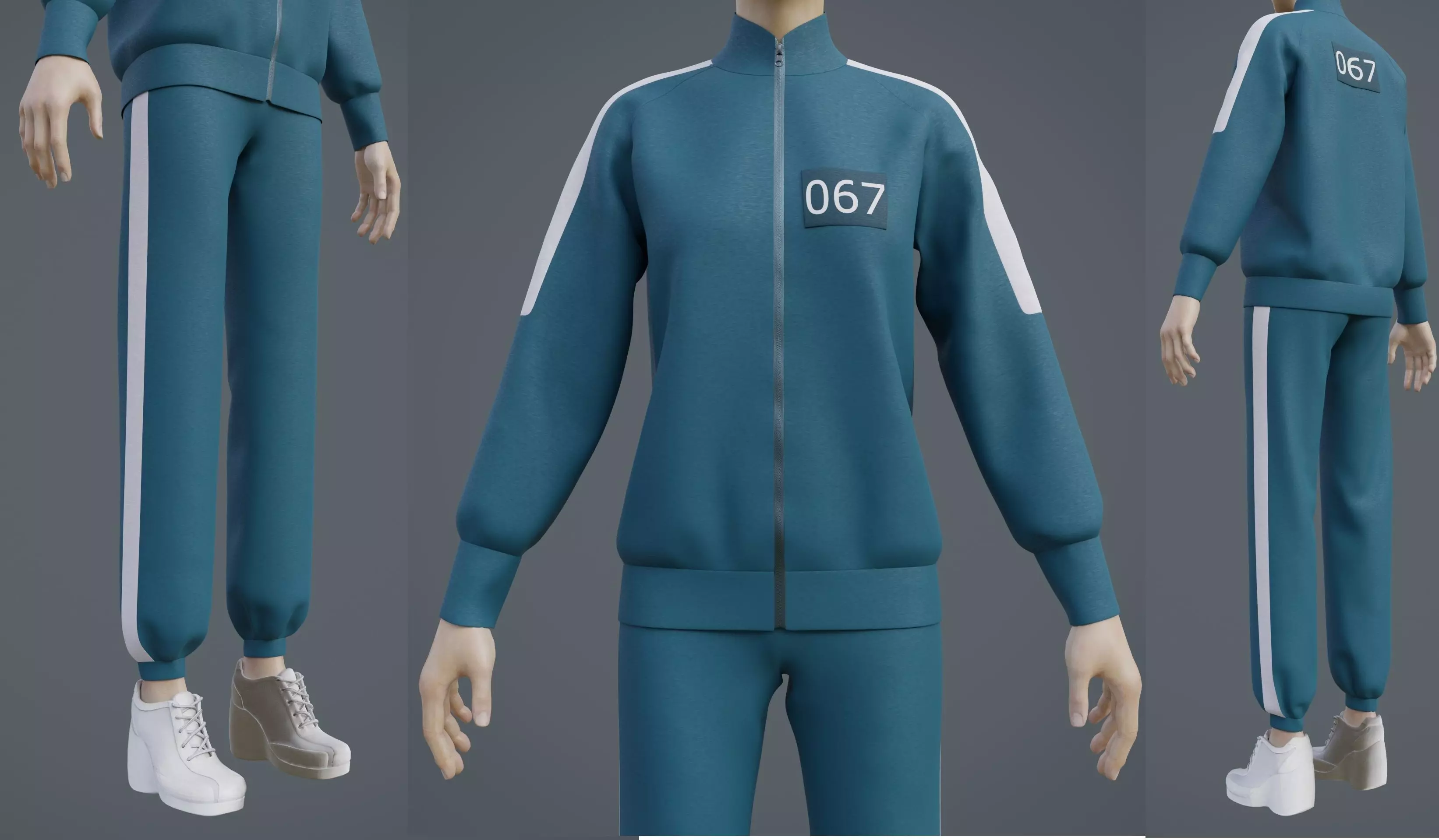 Squid Game Players Uniform - 067 Female Tracksuit Costume 3D model_0