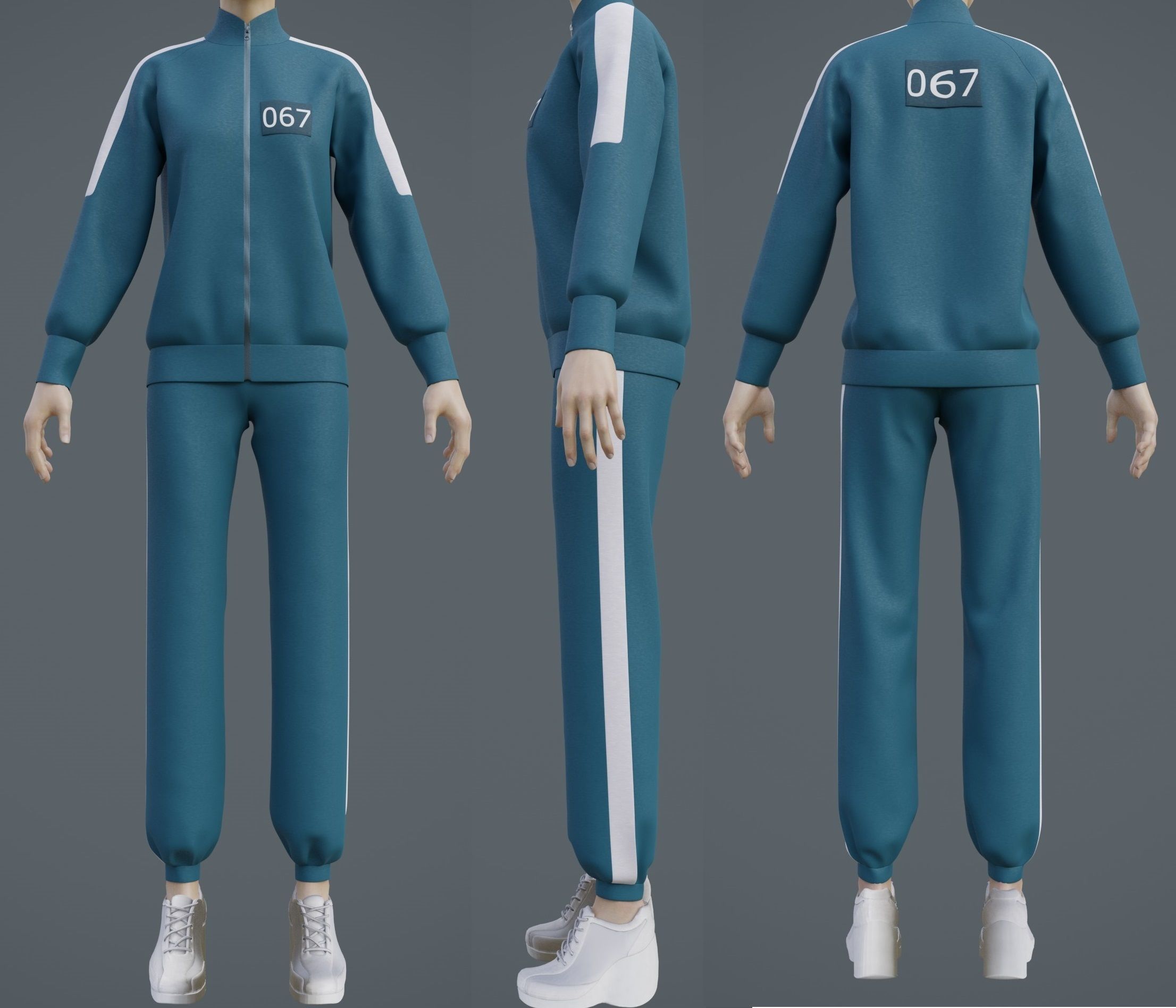 Squid Game Players Uniform - 067 Female Tracksuit Costume 3D model_41