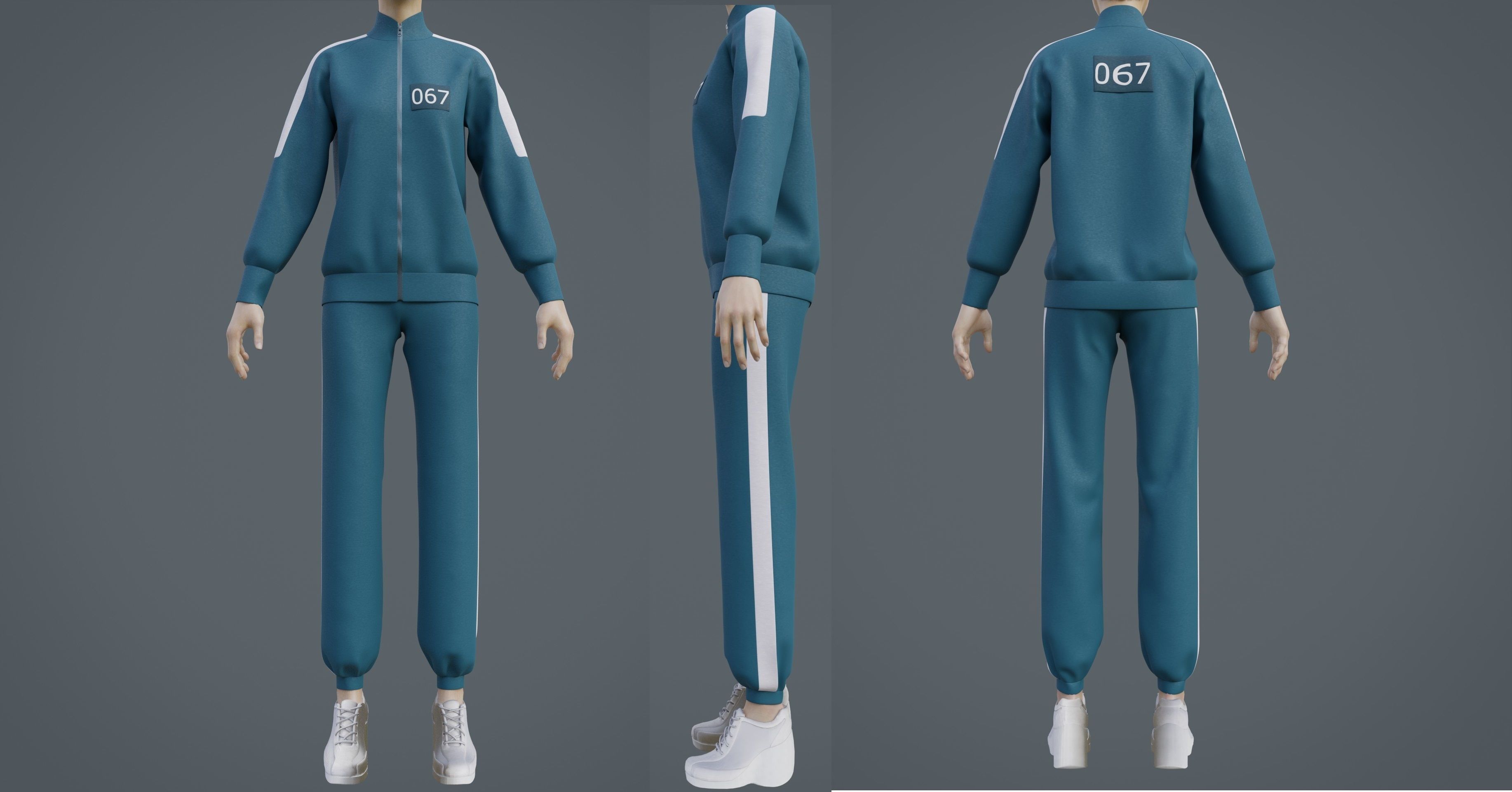 Squid Game Players Uniform - 067 Female Tracksuit Costume 3D model_1
